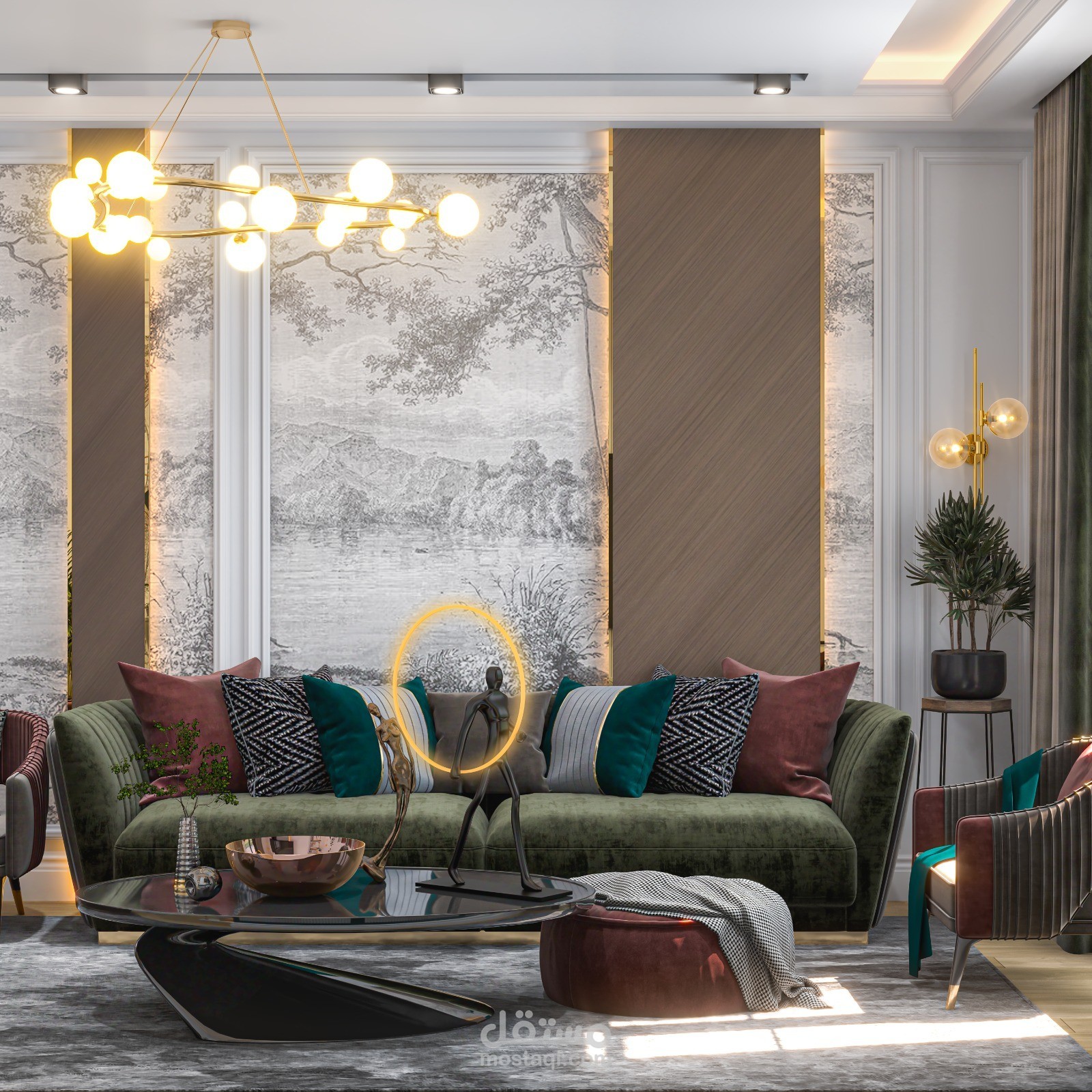 تصميم مجلس رجال وغرفة طعام بالرياض نيوكلاسيك