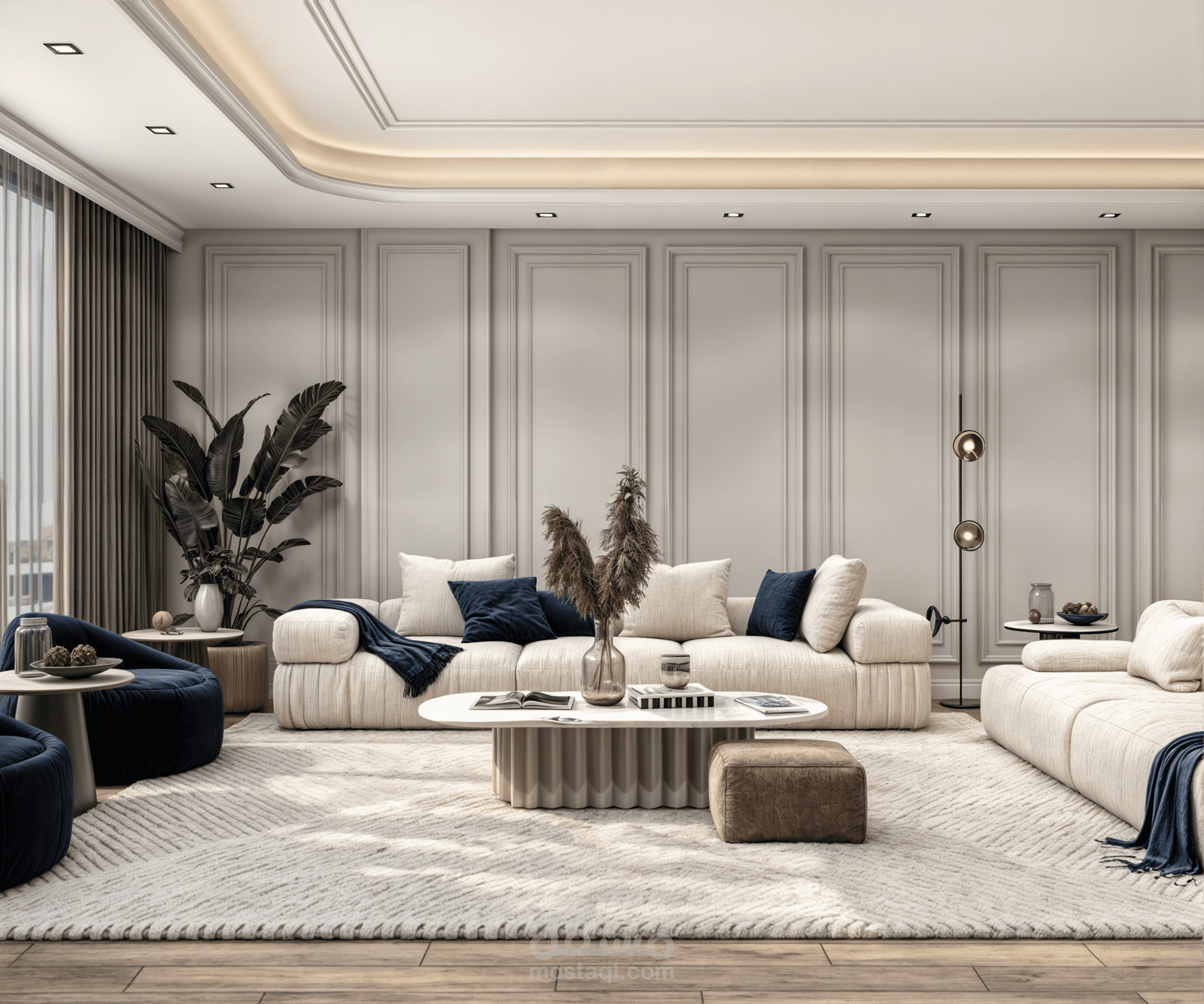 صالون طراز بوست مودرن من ضمن فيلا في الرياض