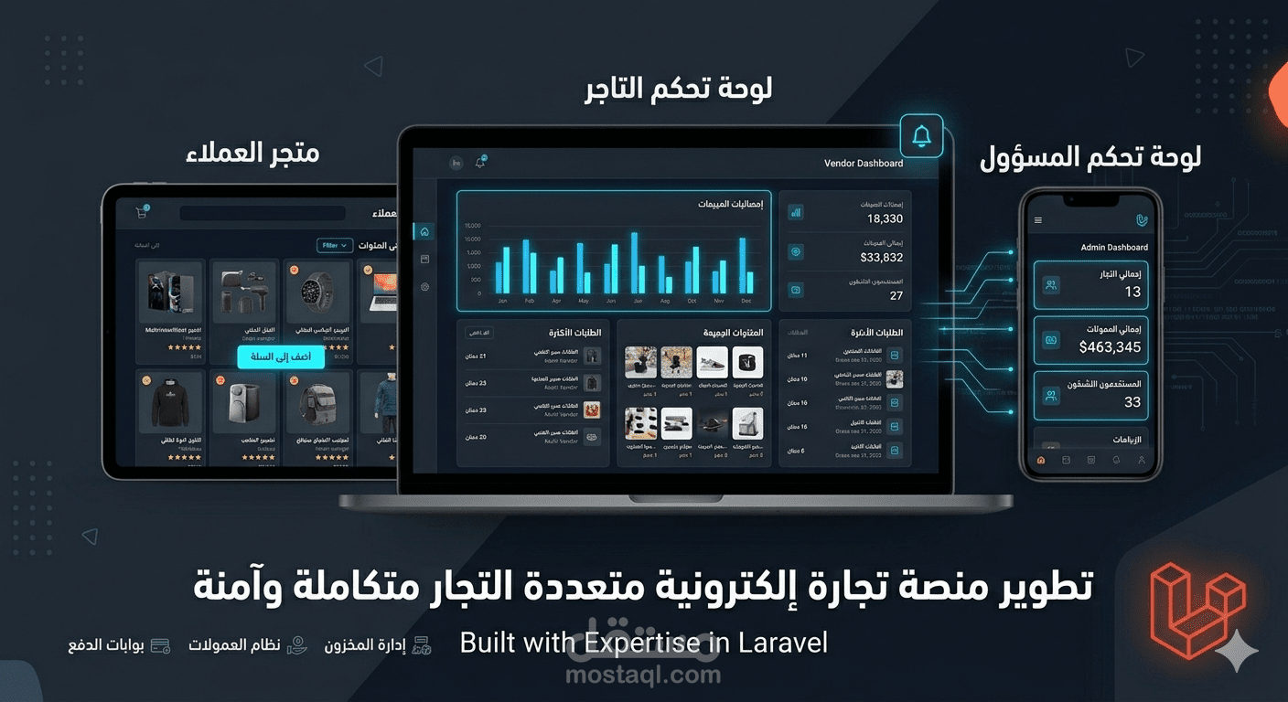 بناء منصة تجارة إلكترونية متعددة البائعين احترافية | Laravel Full Stack