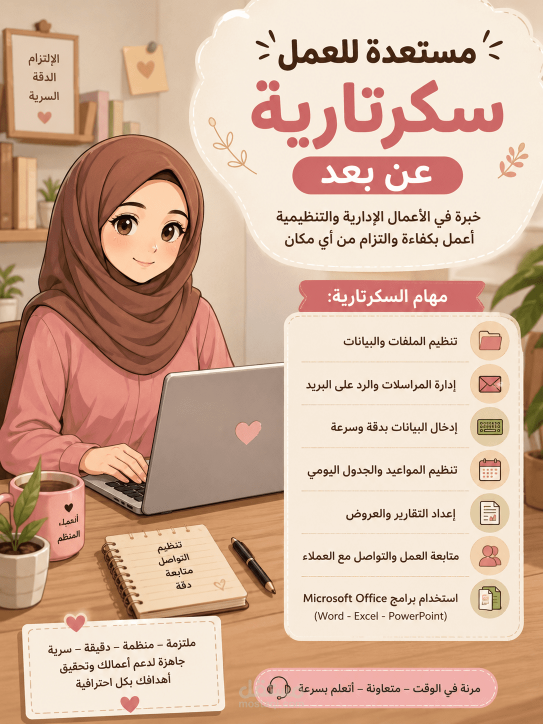 نموذج لأعمال السكرتارية والمساعدة الإدارية عن بُعد