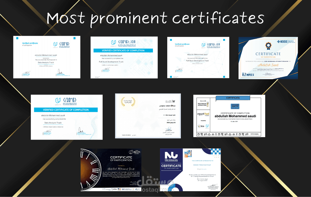 تجميعة لأبرز الشهادات الخاصة بي