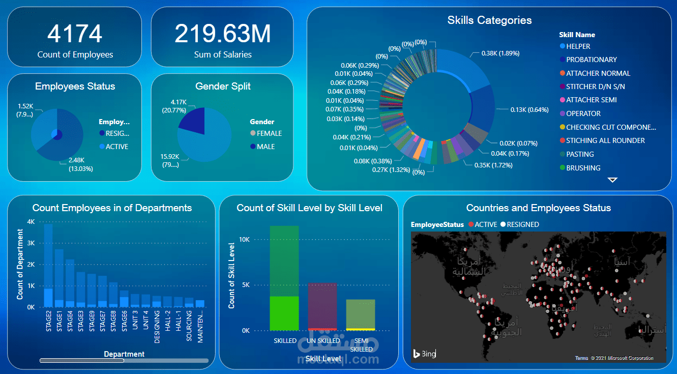 تحليل البيانات لقسم الموارد الشريه لشركه عالميه باستخدام Power BI