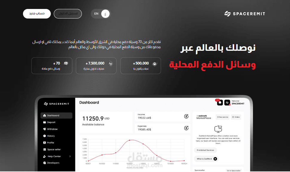 تطوير منصة SpaceRemit للتحويلات والمدفوعات المحلية والدولية