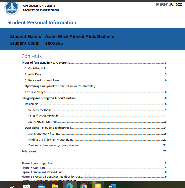 HVAC REPORT(تقرير تبريد وتكييف)