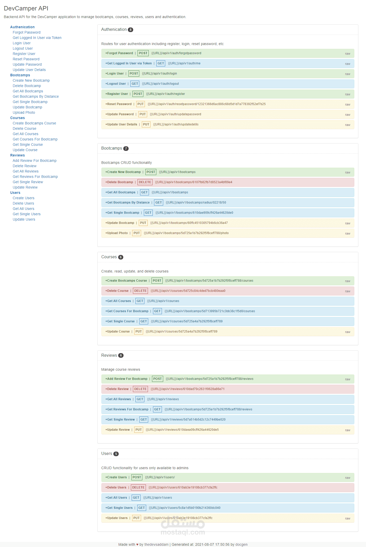 DevCamper API