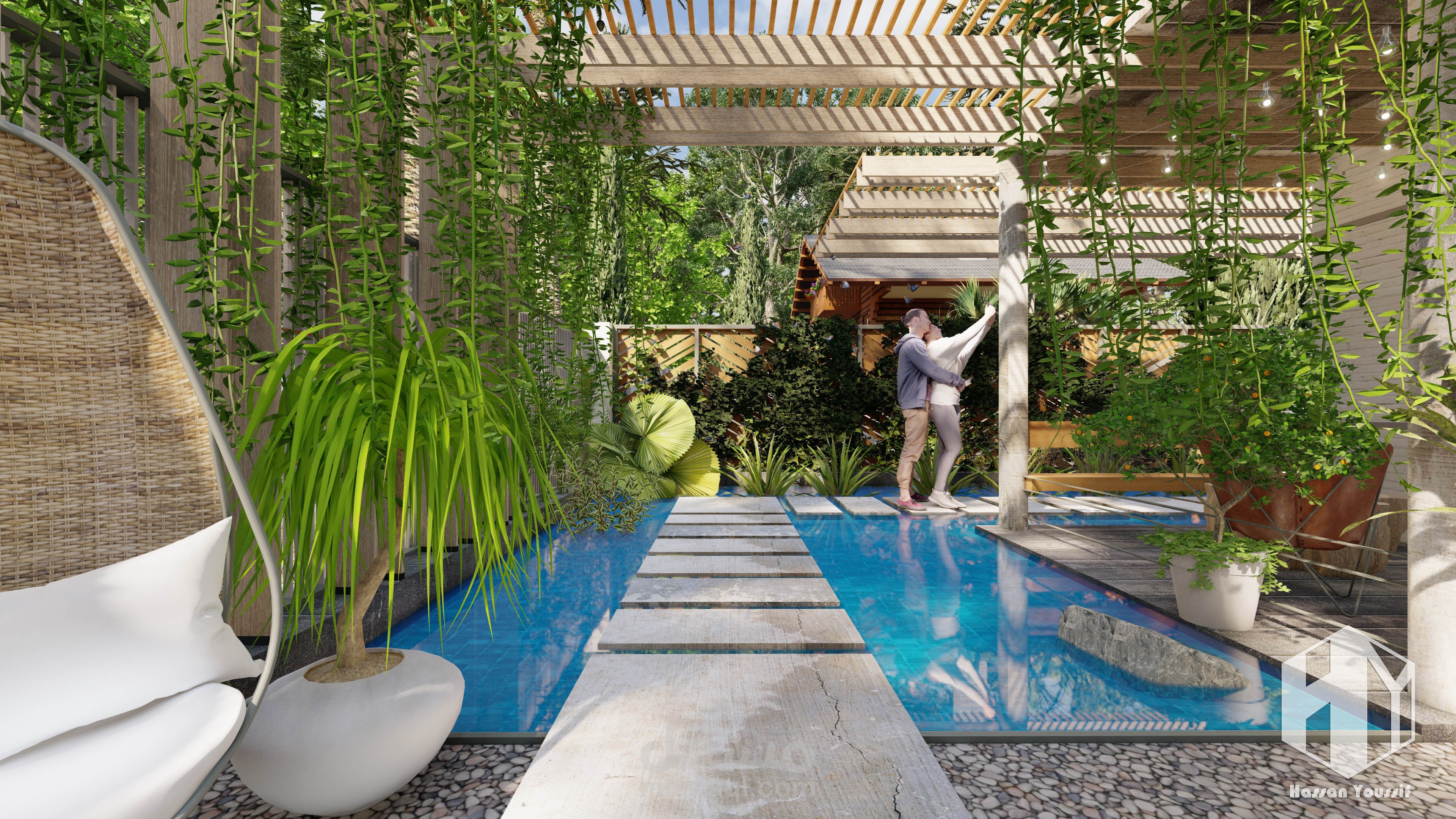 تصميم الفناء الخلفي لمنزل ريفي