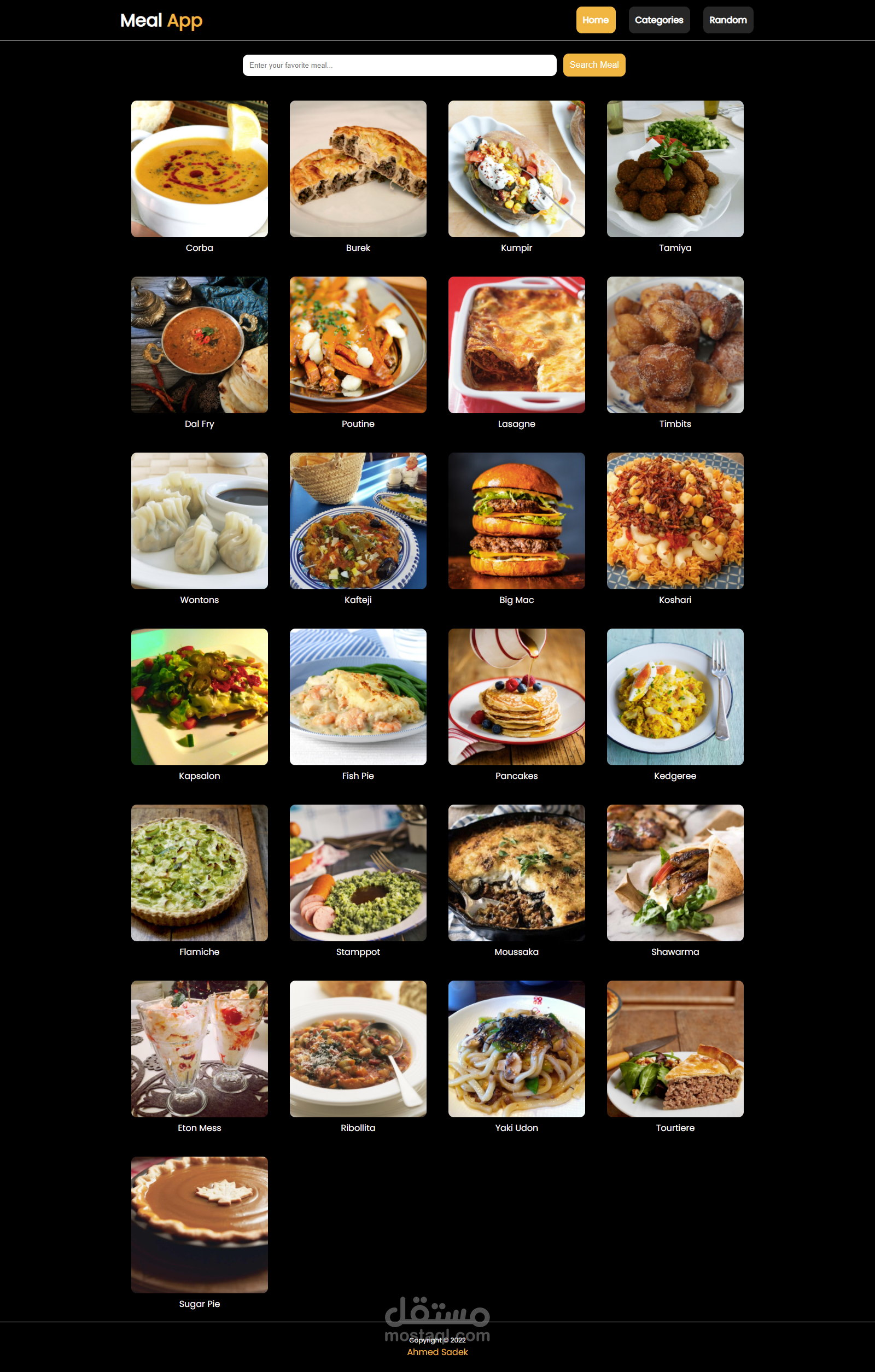 موقع لعرض الماكولات باستخدام React SASS Gulp