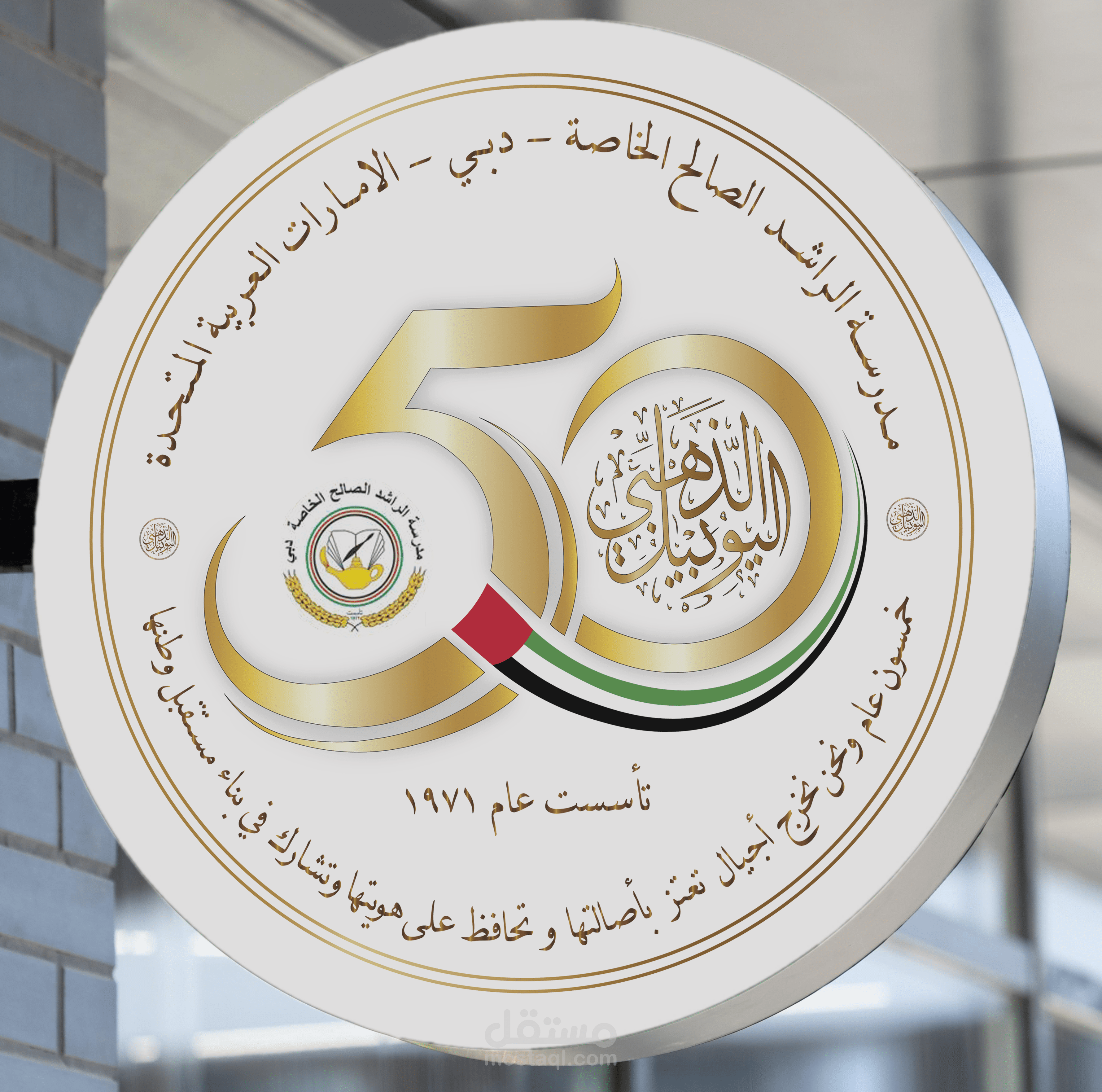 لوغو اليوبيل الذهبي لصالح مدرسة الراشد الصالح دبي