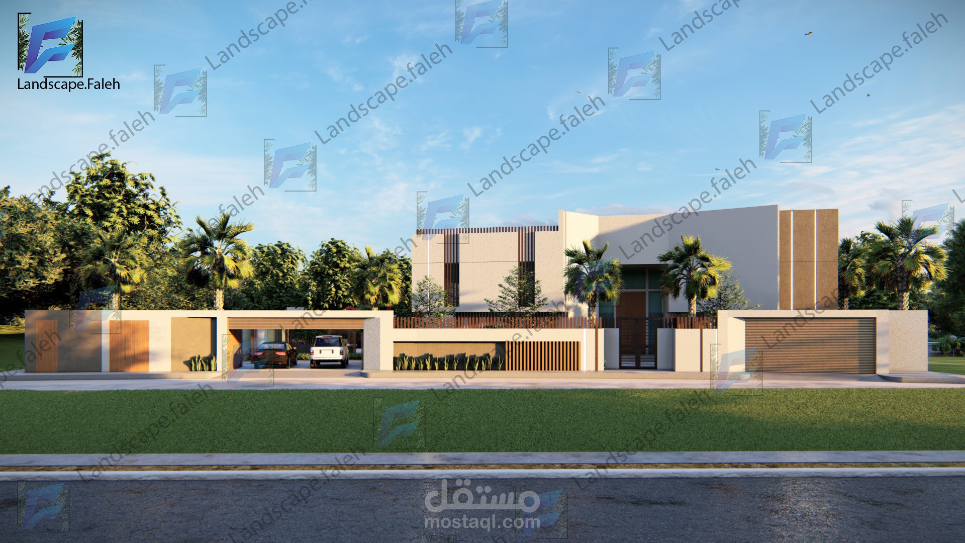 تصميم لاندسكيب لفيلا مودرن بحي الدوحة