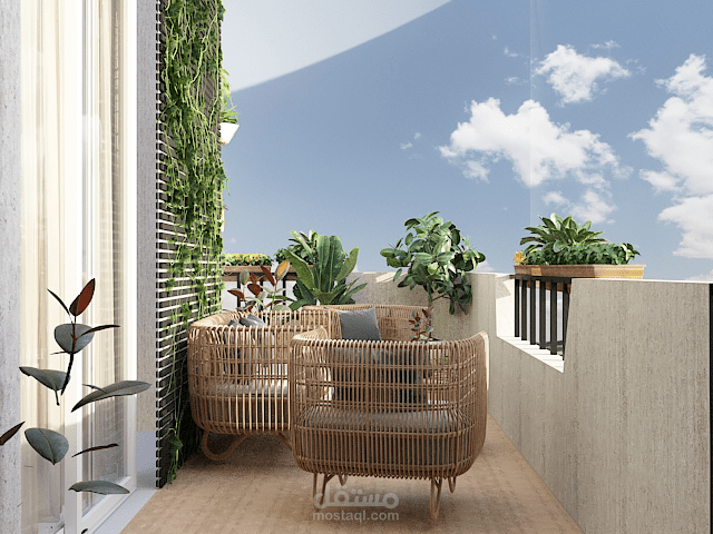 تراس صغير مع ركن شواء .