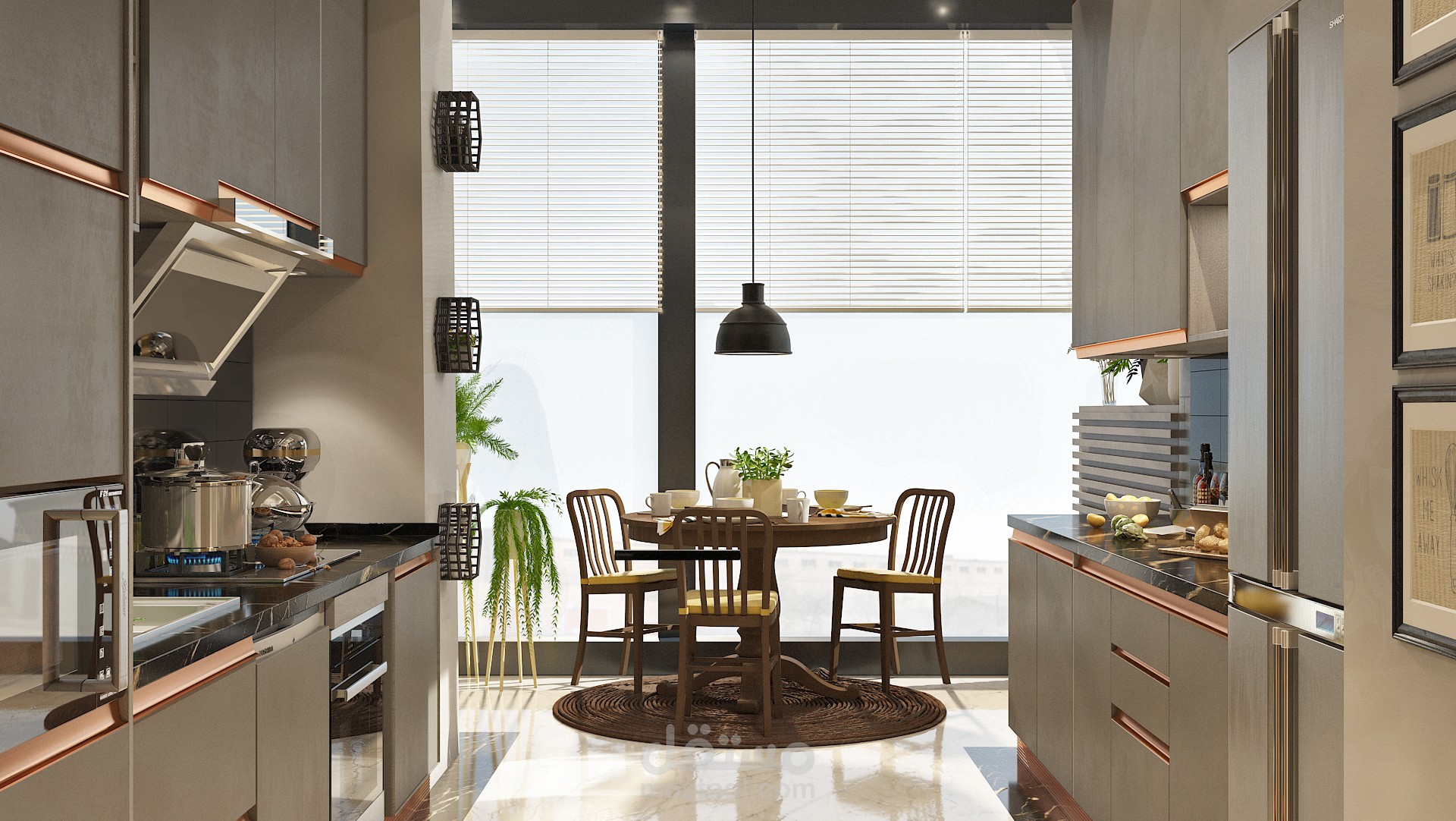 مطبخ حديث مع ركن طعام .