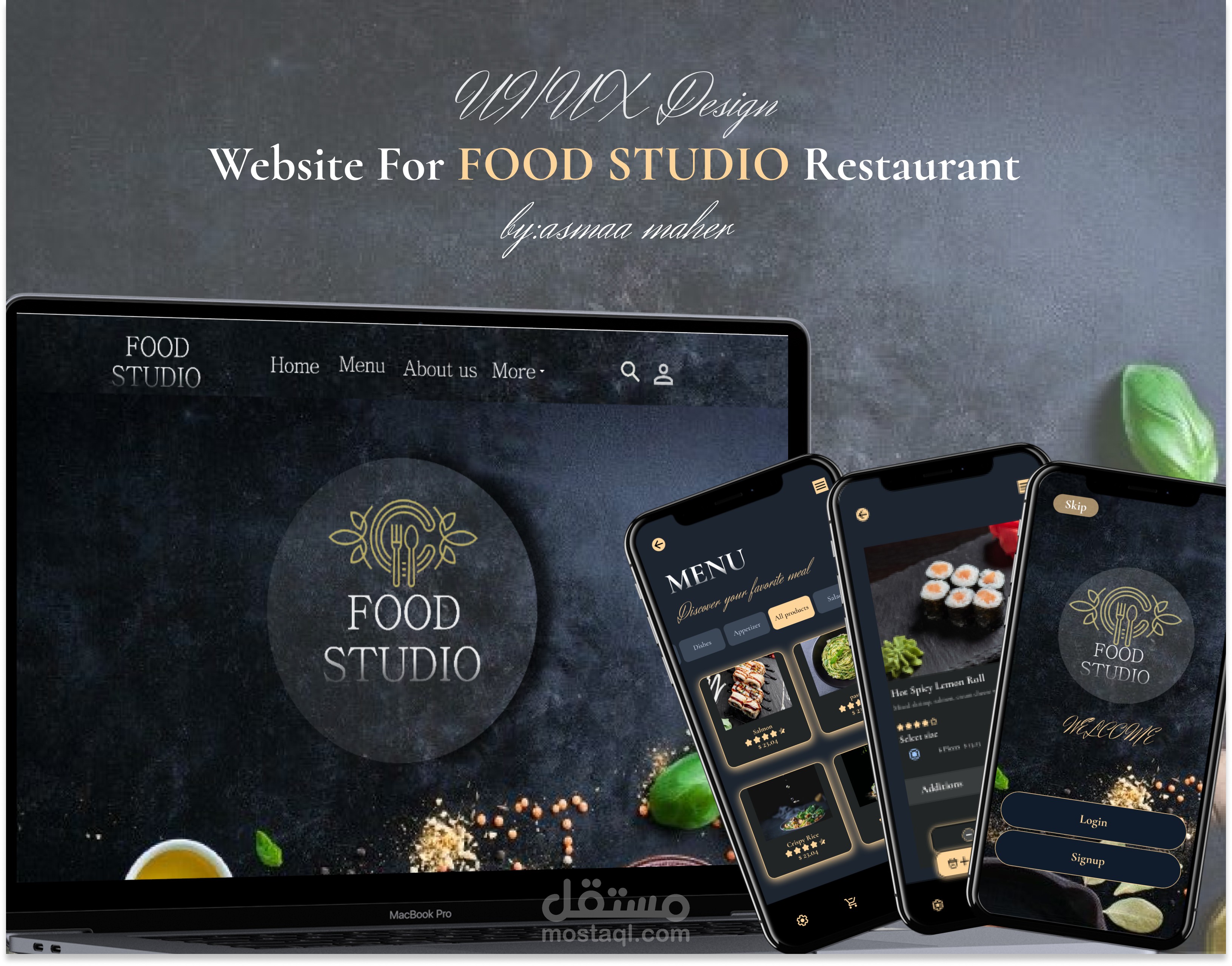 تصميم واجهات موقع وتطبيق لمطعم food studio
