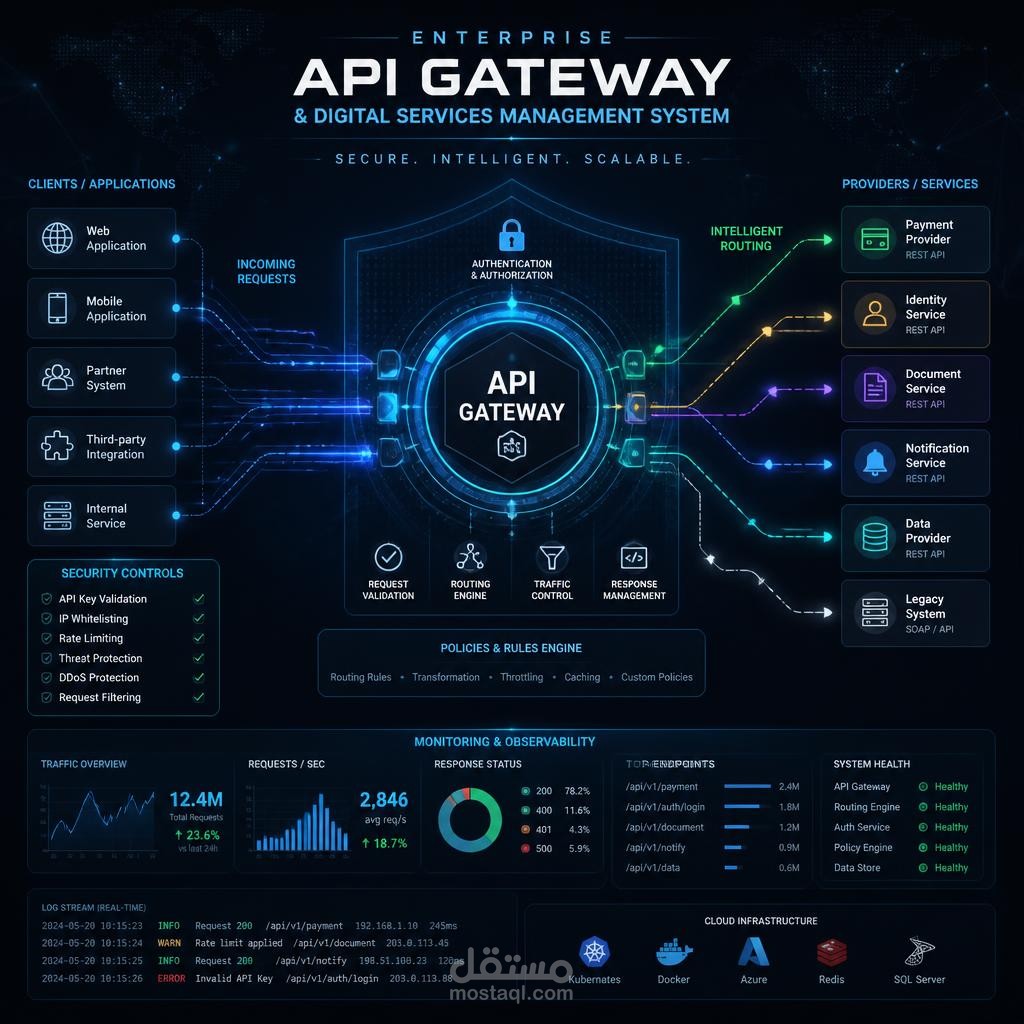 نظام API Gateway متكامل لإدارة وربط الخدمات الرقمية