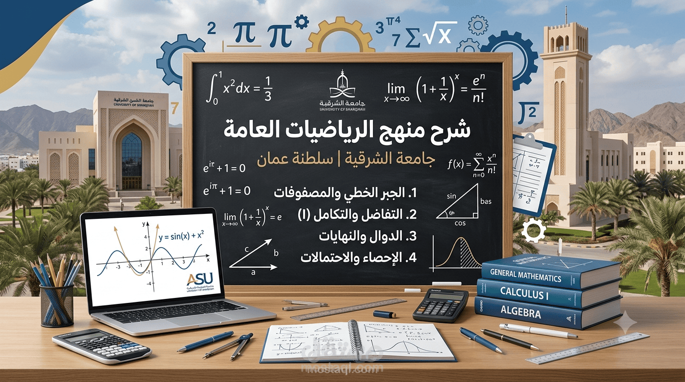 شرح منهج الرياضيات العامه . جامعة الشرقيه بسلطنة عمان