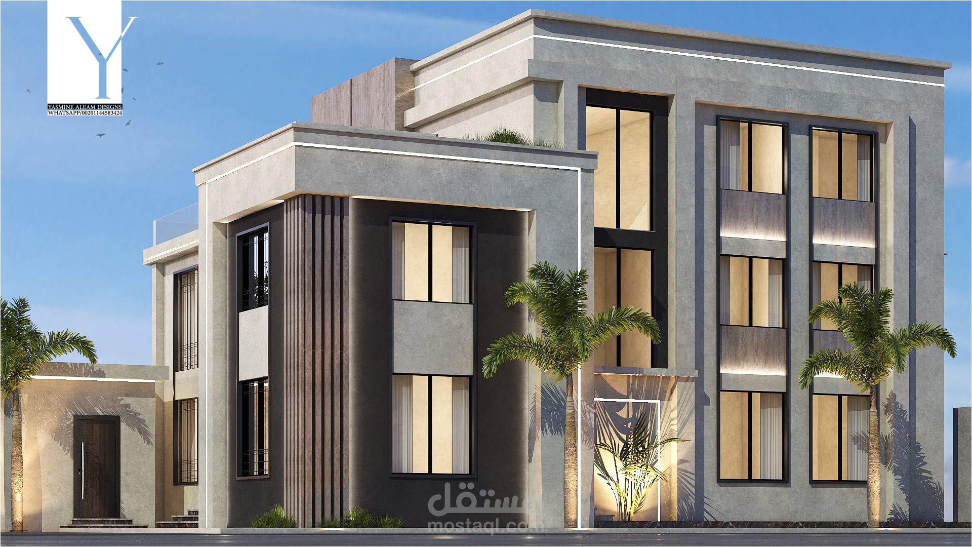 Modern villa design with light wood