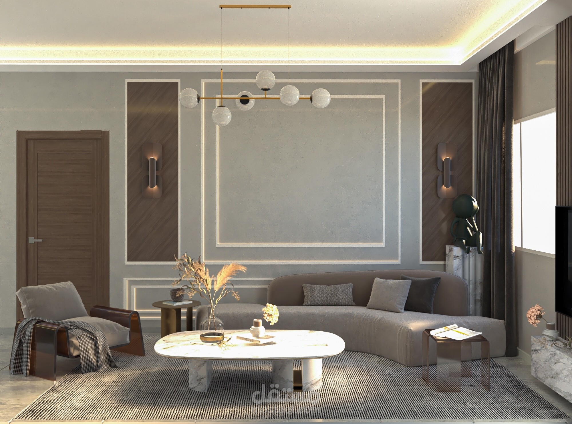 غرفة معيشة لشقة صغيرة المساحة