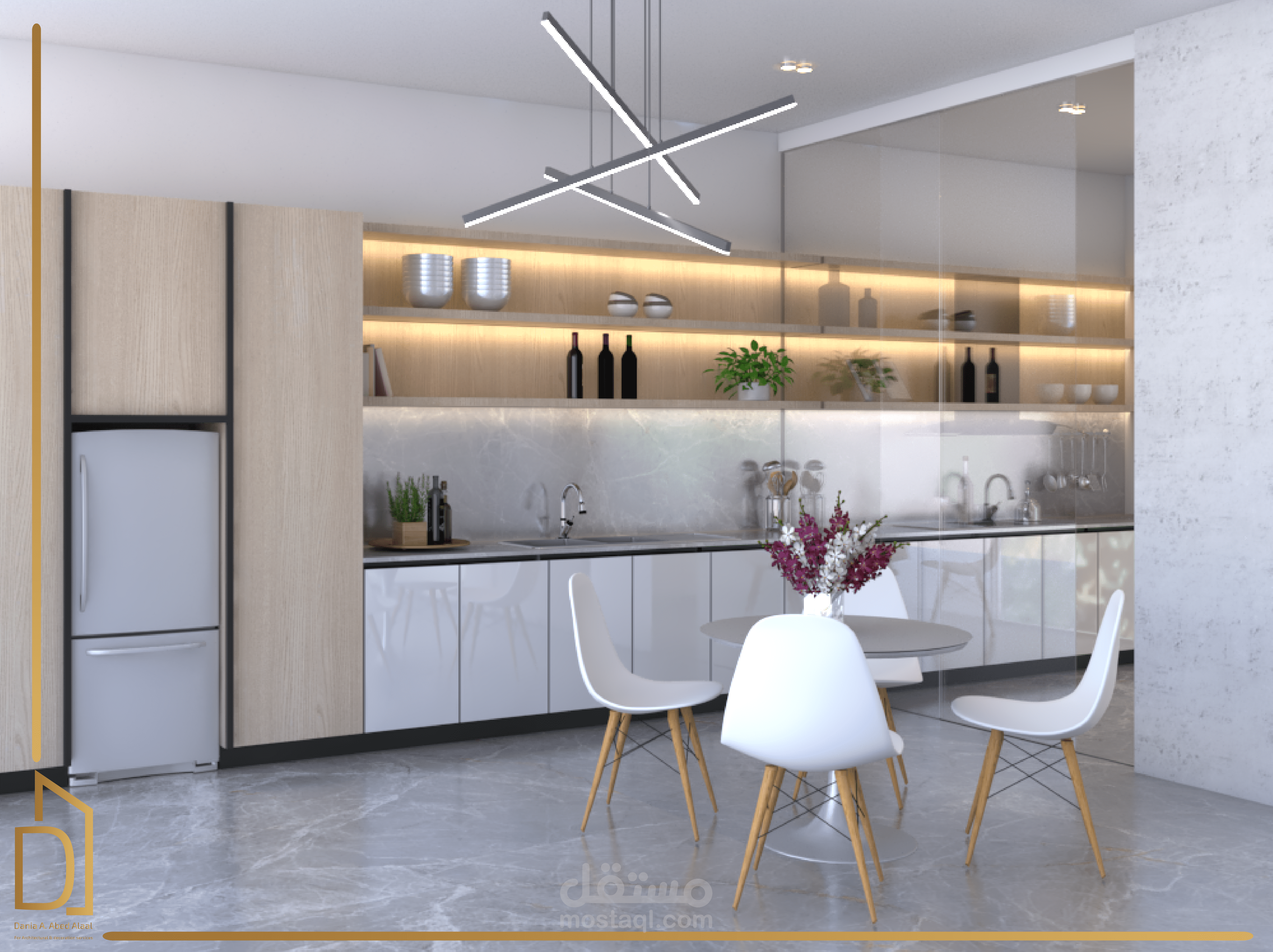 تصميم ( مودرن ) لمطبخ مفتوح