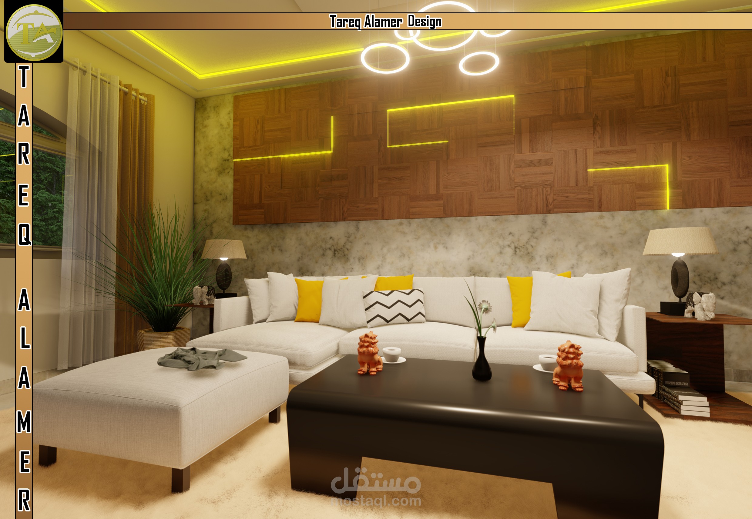 design & rendeing for living room - تصميم غرفة معيشة