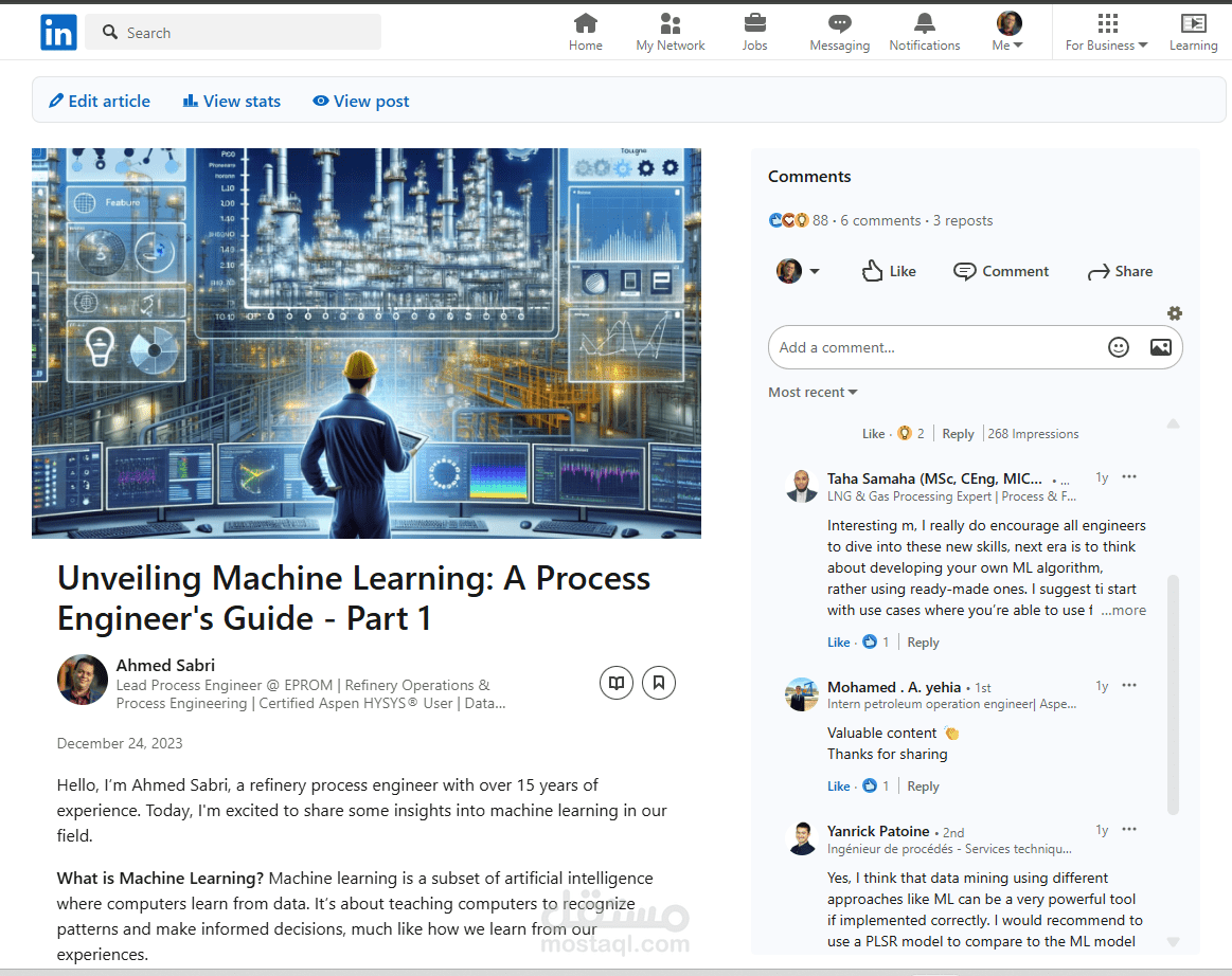 سلسلة من المقالات ( أربع أجزاء )  للتعريف بتعلم الألة و كيف لمهندس العمليات في مجال تكرير البترول أن يستخدمها مع أمثلة عملية