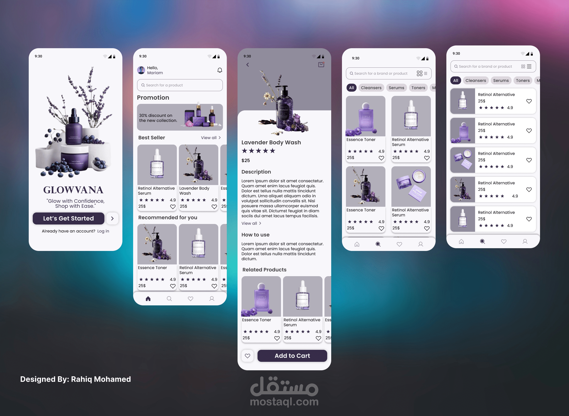 تصميم UI/UX لتطبيق متجر مستلزمات التجميل
