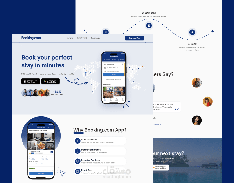 تصميم صفحة هبوط تسويقية لتطبيق Booking.com