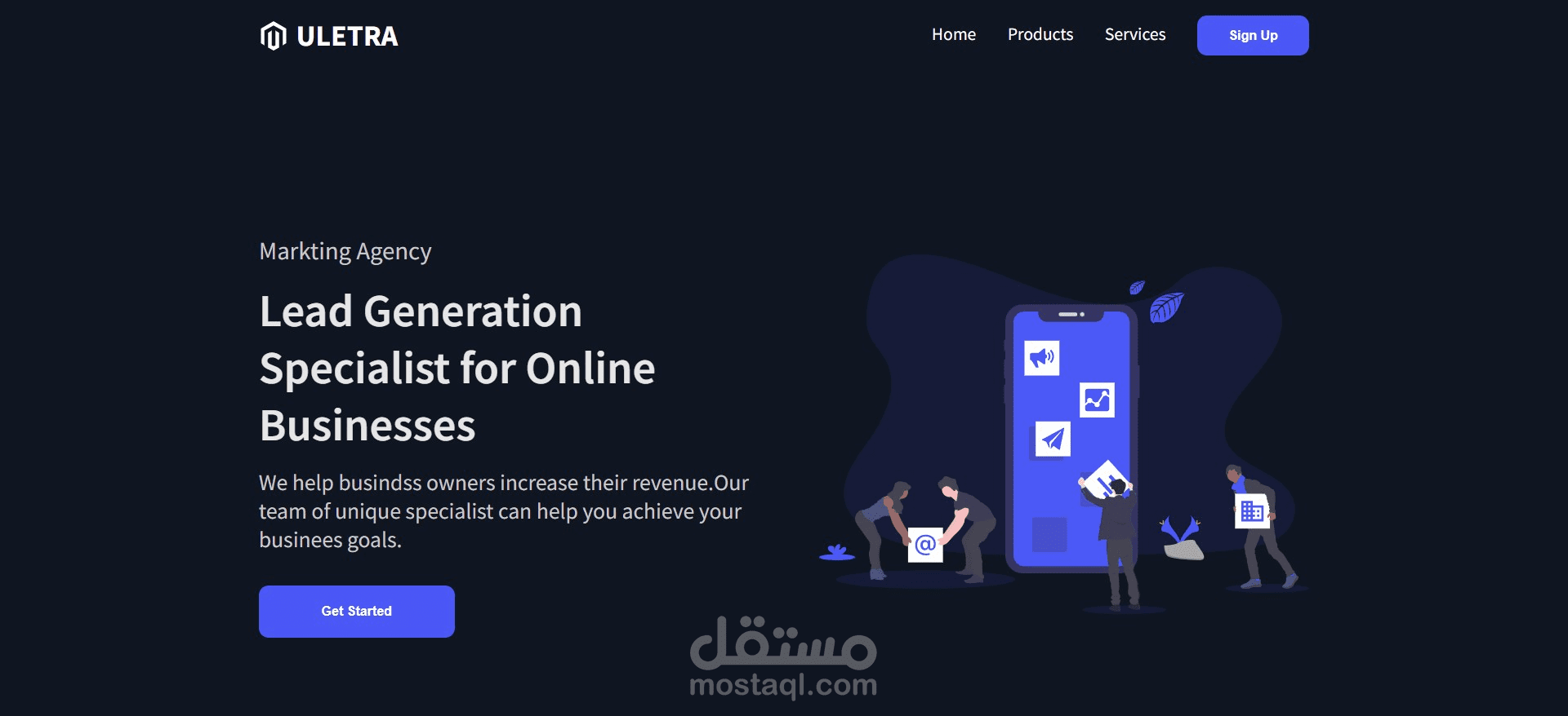 تصميم بسيط لصفحه هبوط شركه تسويق simple landing page for markting agency