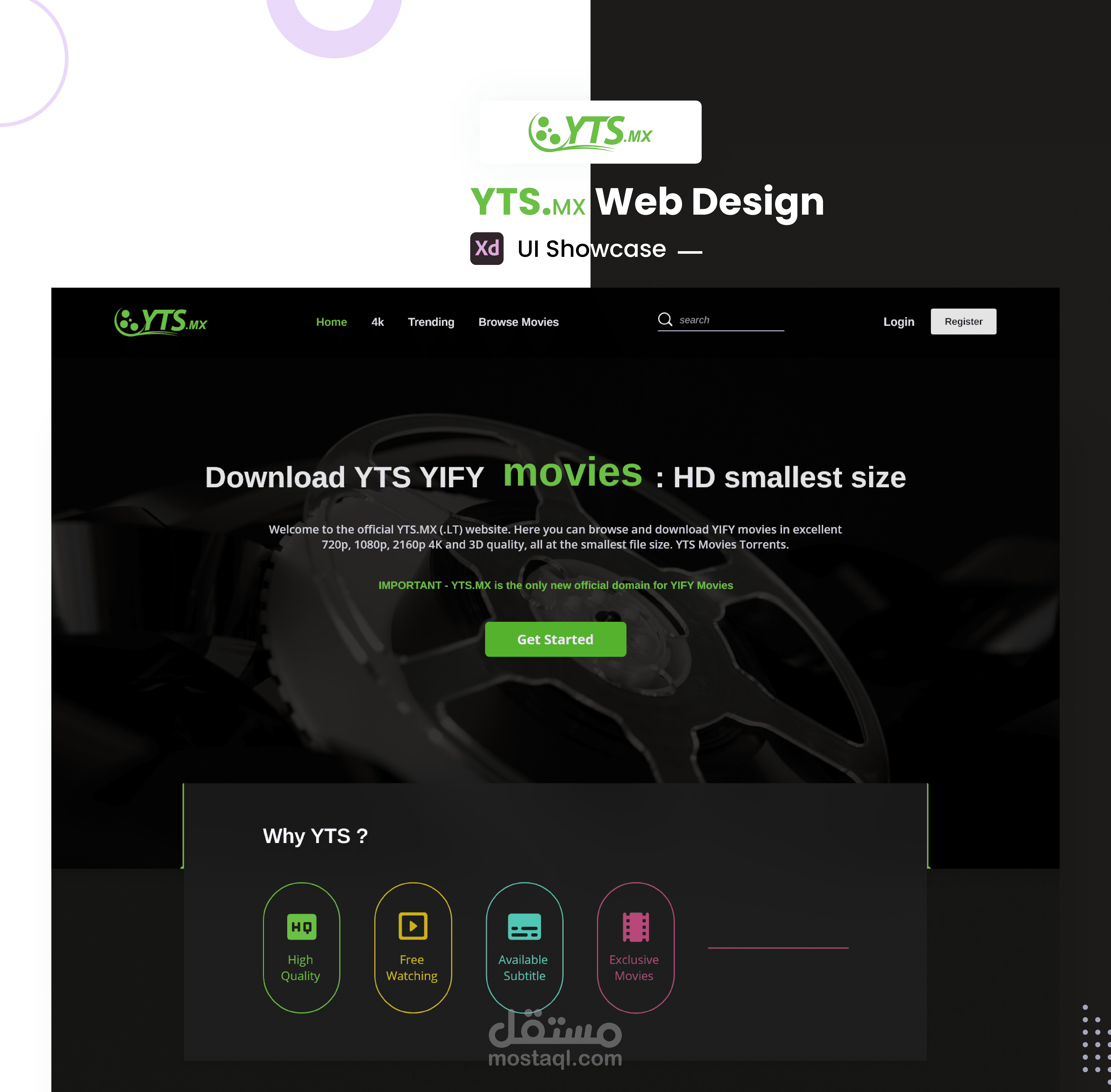 تصميم UI/UX لموقع YTS