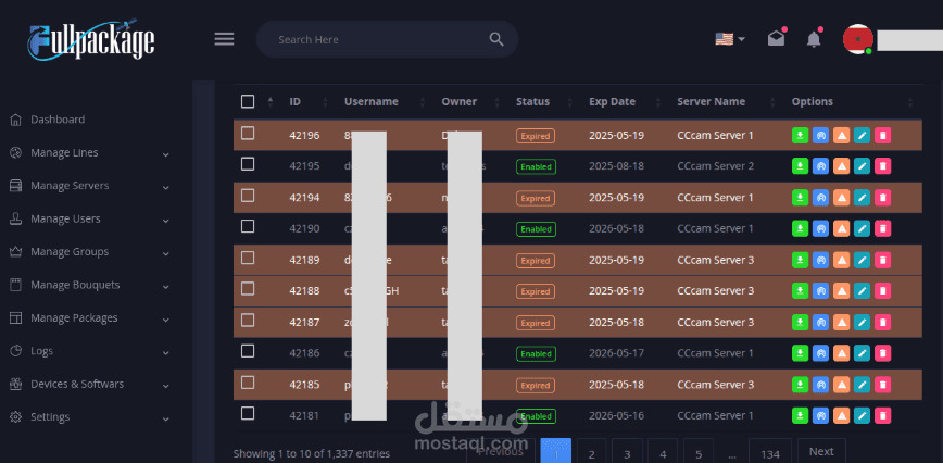تطبيق ويب لإدارة حسابات ال CCcam