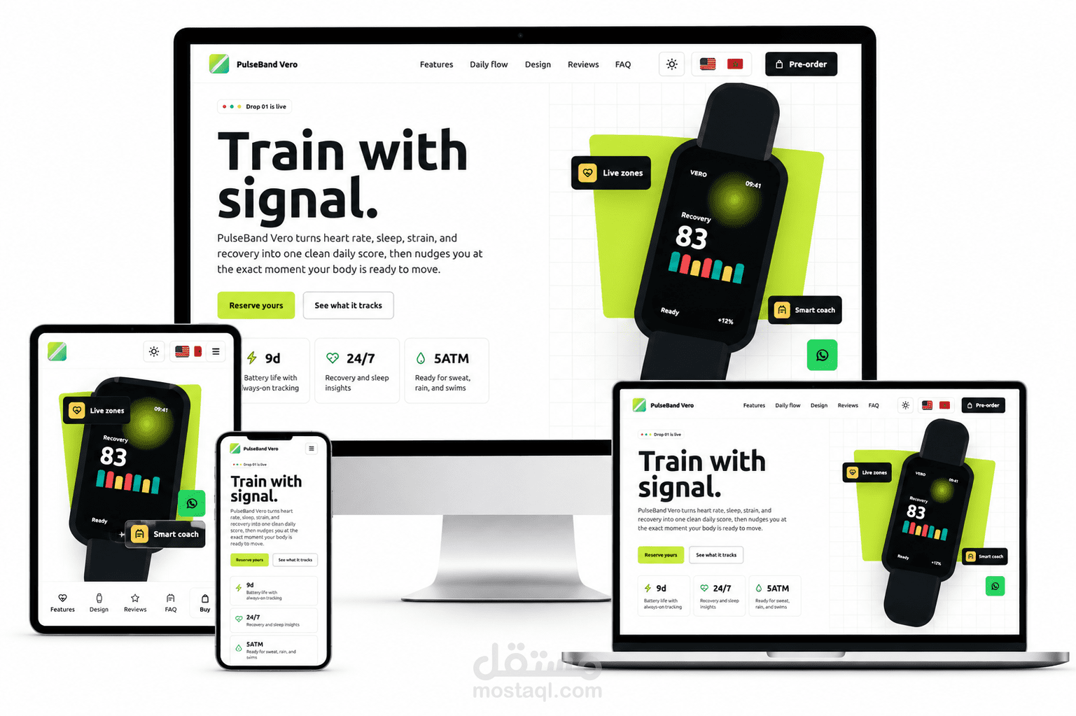 تصميم وتطوير Landing Page احترافية لمنتج تقني مع دعم اللغتين والوضع الليلي