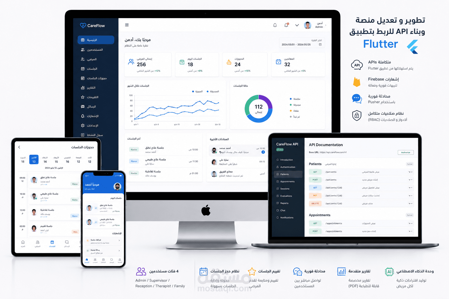 تطوير منصة علاجية وبناء APIs للربط مع تطبيق (Flutter & Laravel & VueJs)
