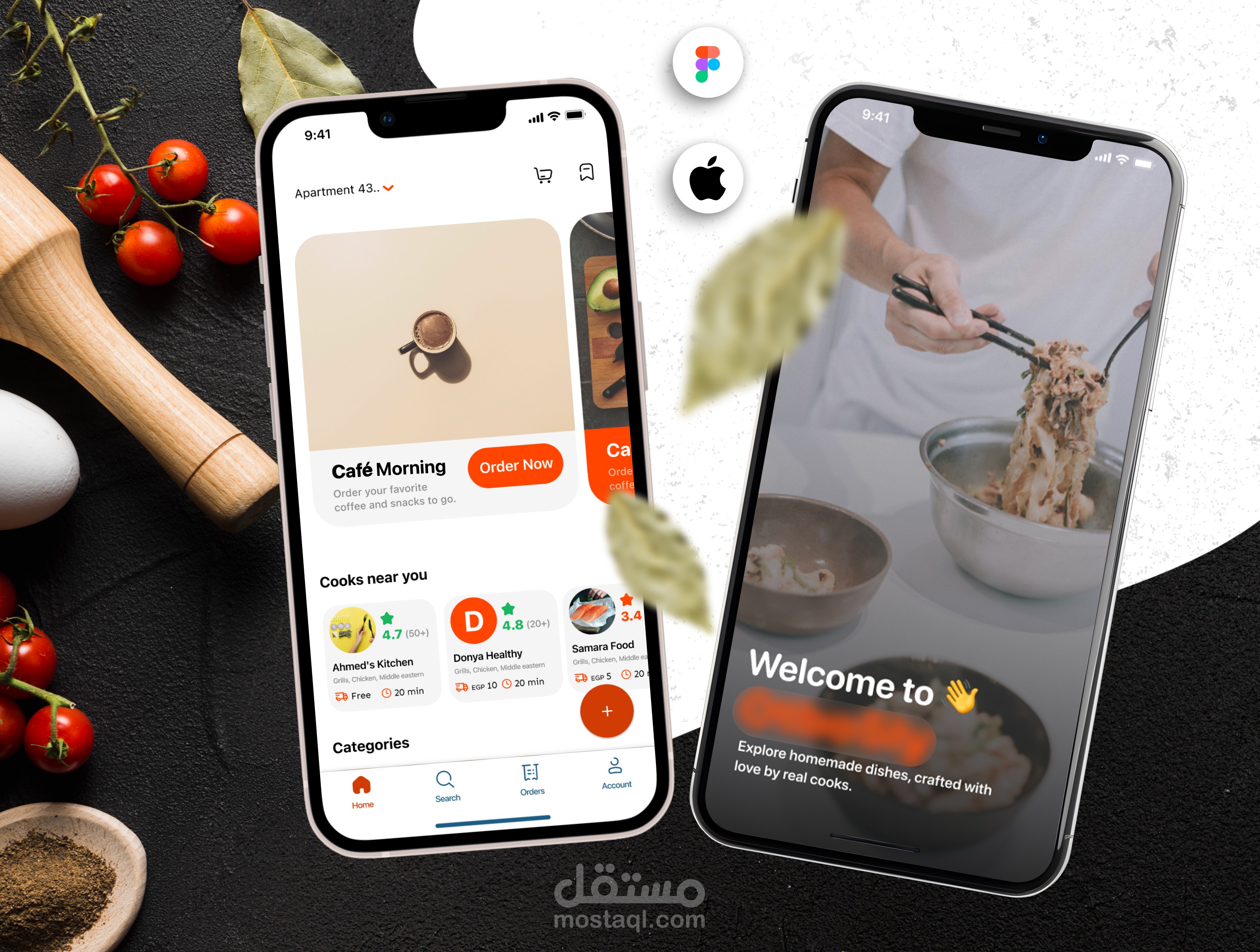 تطبيق الطهاة المنزليين والعملاء - واجهة المستخدم وتجربة المستخدم للجوال