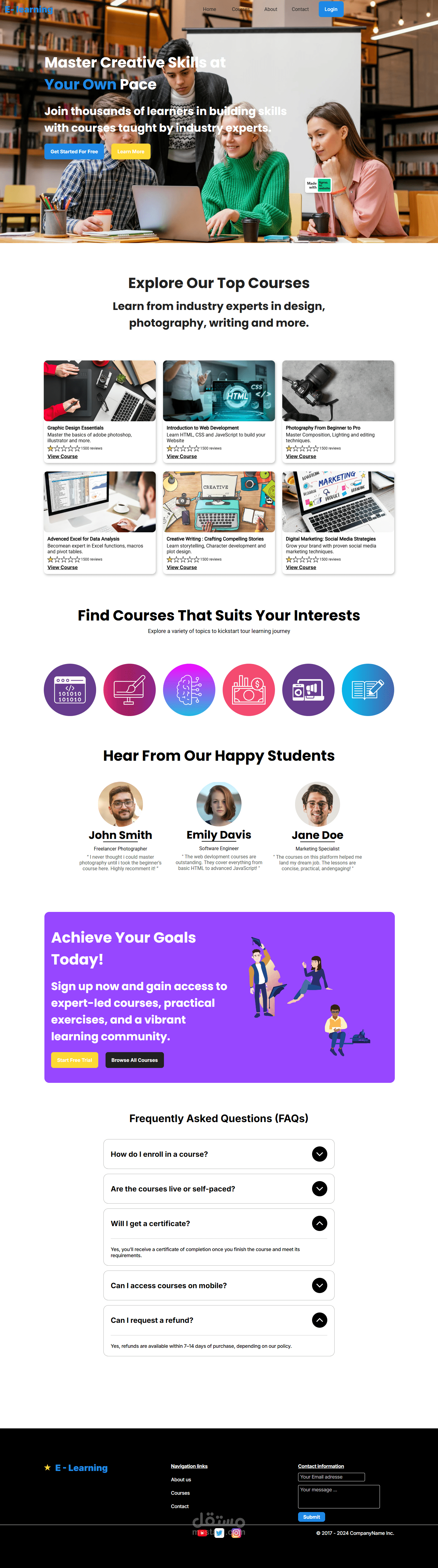 تصميم UI/UX لمنصة التعلّميه  e-learning بستخدام Figma