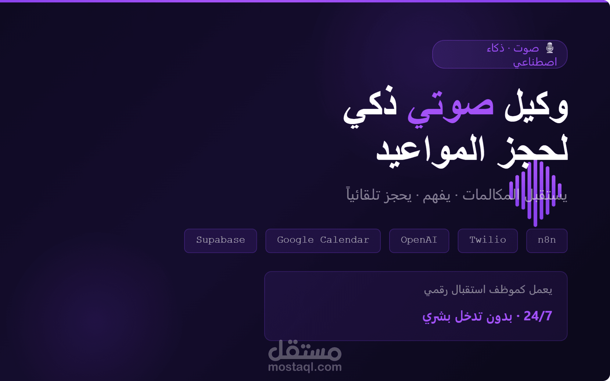 وكيل ذكاء اصطناعي صوتي يستقبل المكالمات ويحجز المواعيد تلقائيًا 24/7 | بديل موظف الاستقبال | n8n + vapi + OpenAI + Google Calendar
