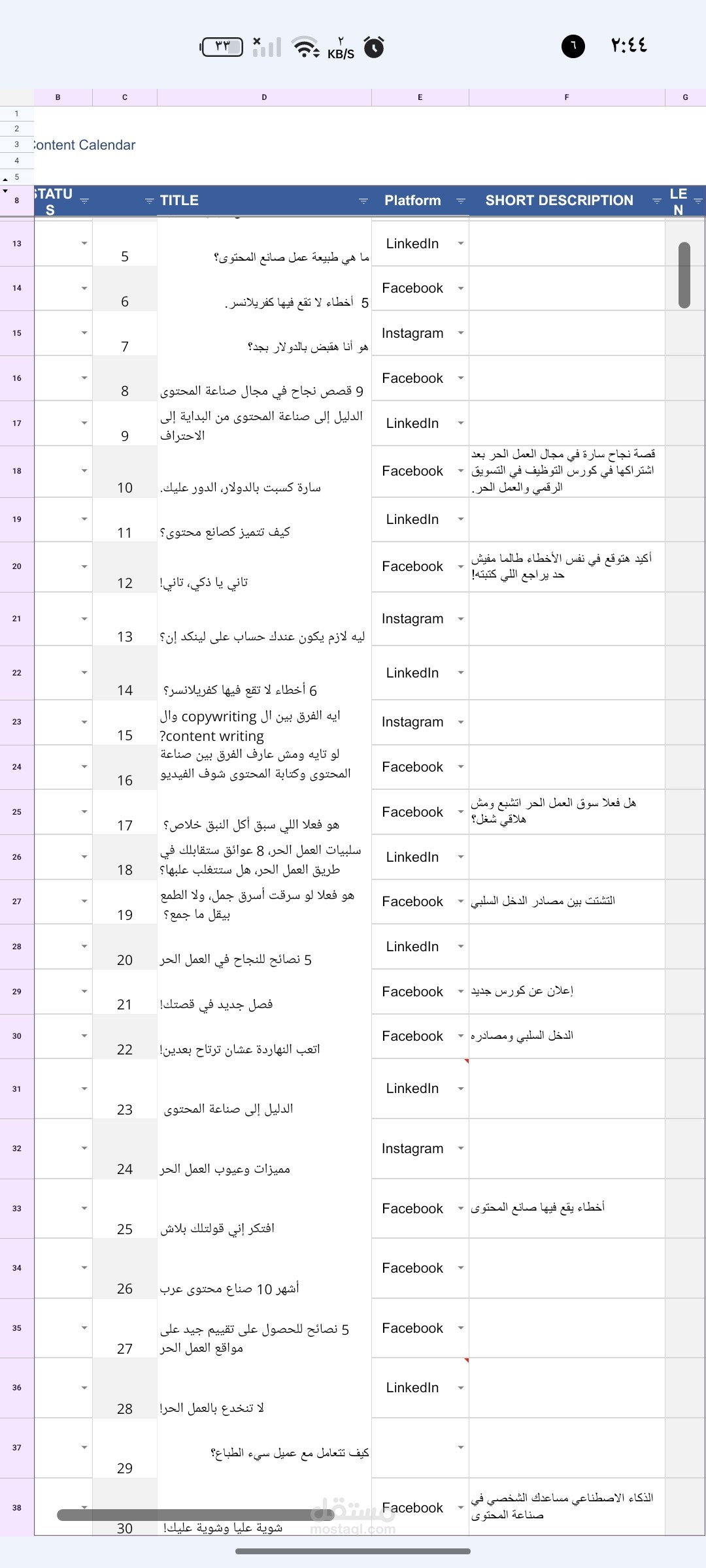 خطة المحتوى لمنصات Click your future