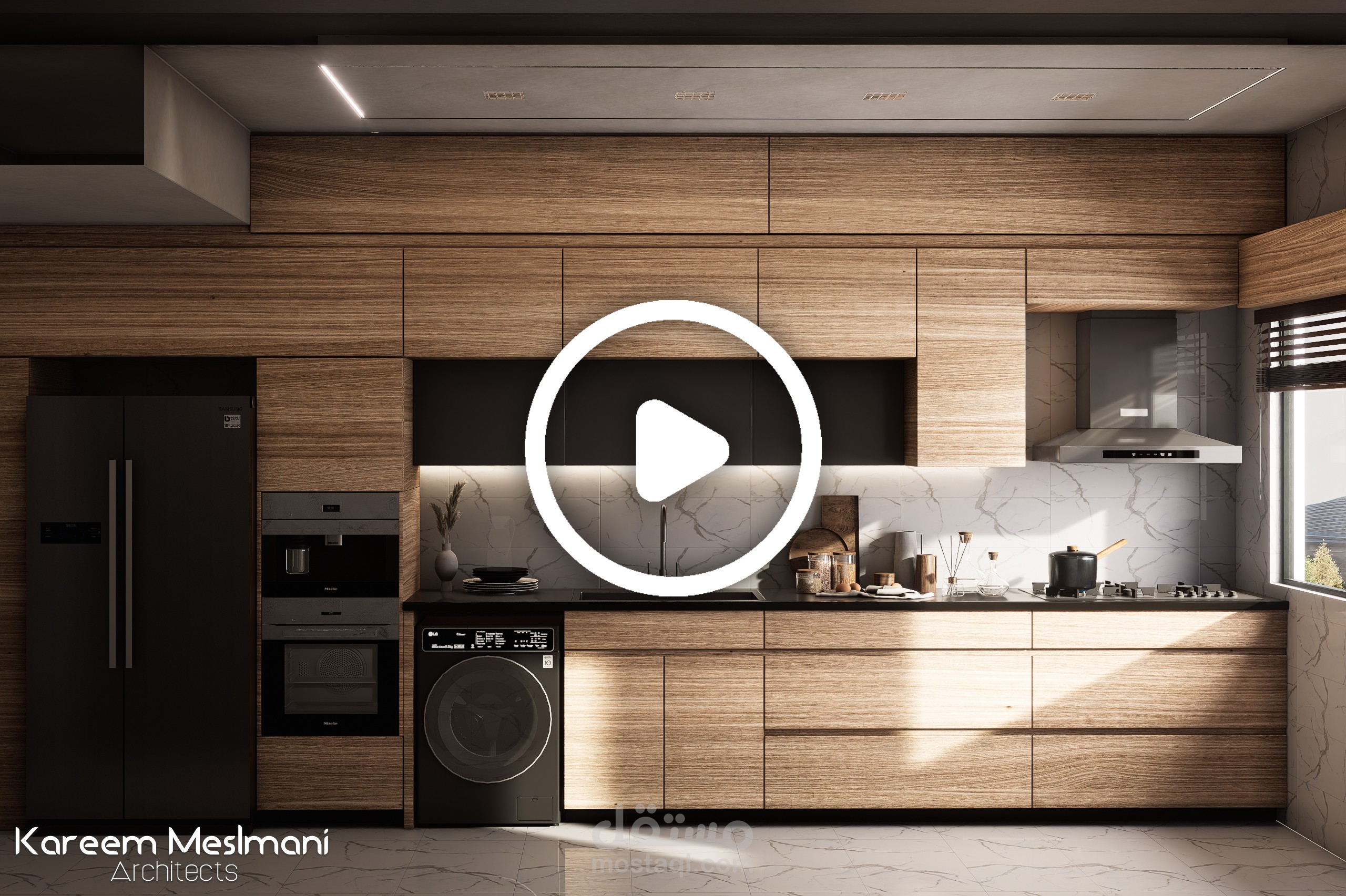 تصميم مطبخ 3D و اخراجه بشكل واقعي و تصدير صور بدقة عالية و فيديو انيميشن احترافي + تصميم عدة نماذج لاختيار مواد المطبخ