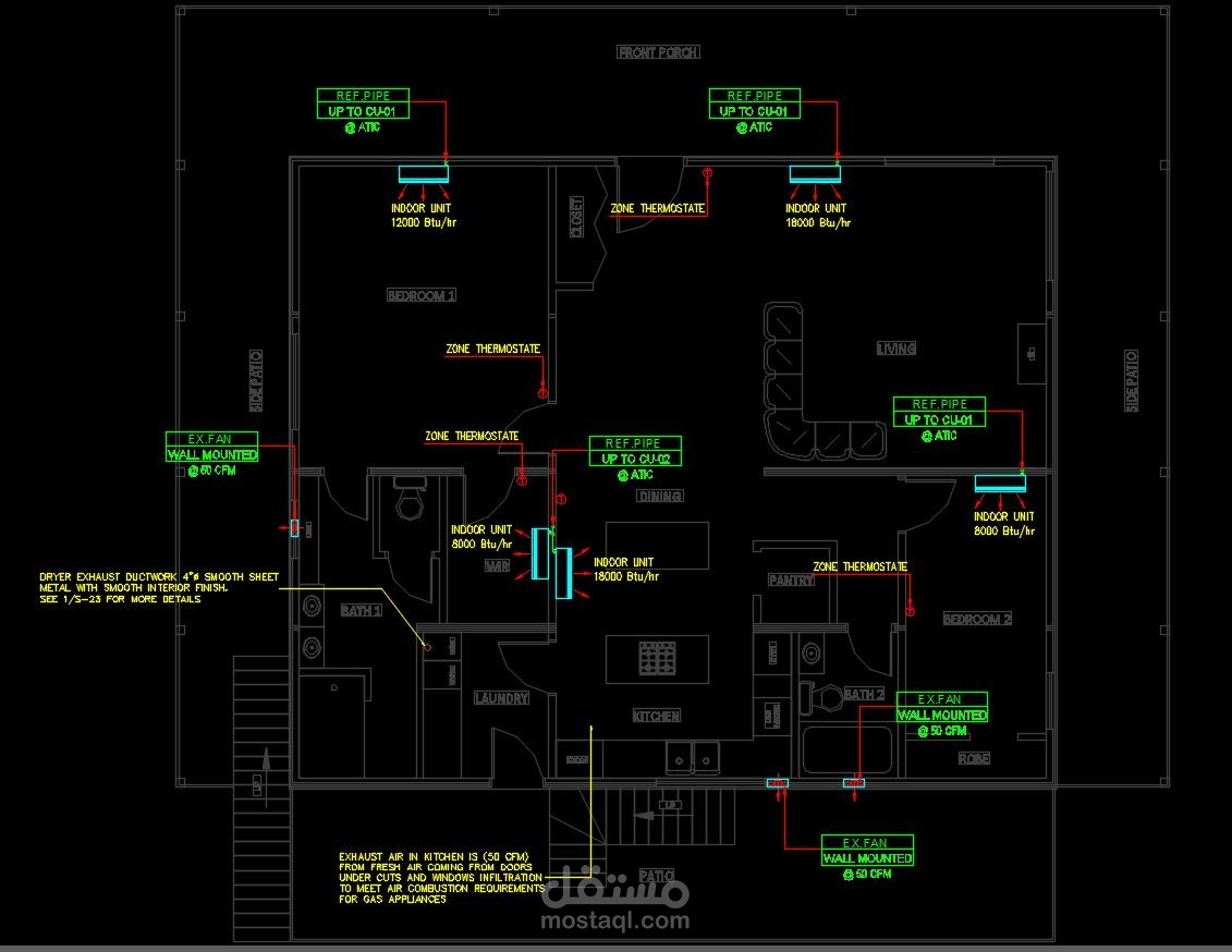 HVAC system design and duct Layout for a shipping container house in Arizona-USA