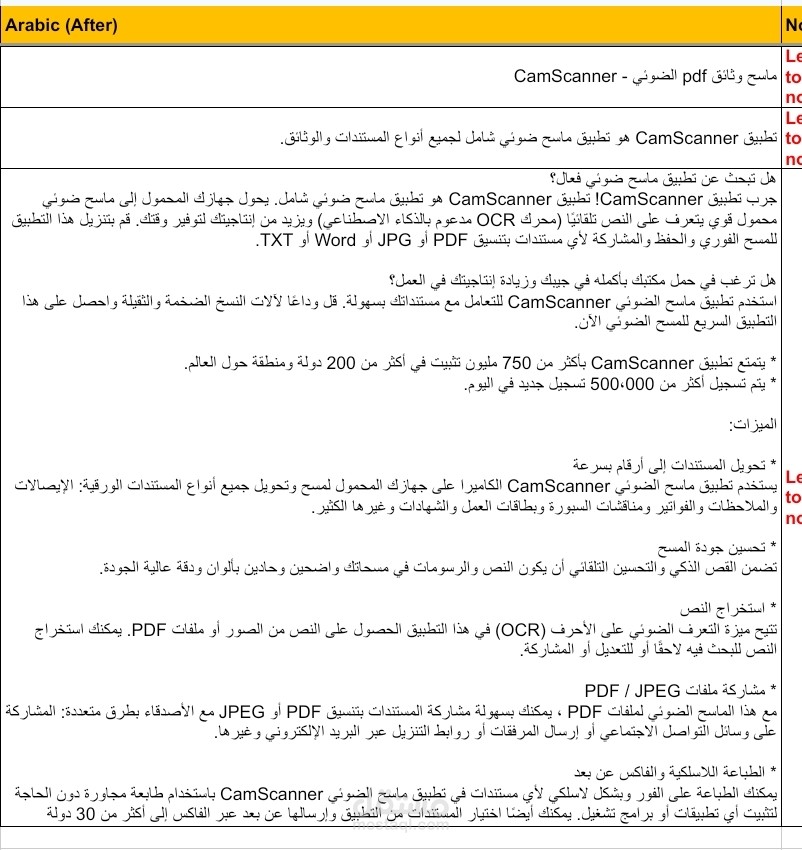 ترجمة تطبيق CamScanner