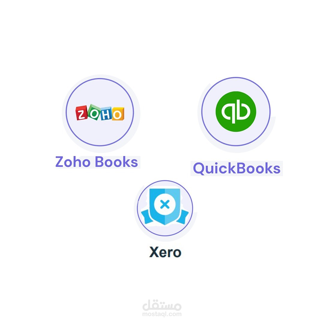 العمل على البرامج المحاسبية السحابية التالية:  Zoho Books ,Xero ,  Quick Books