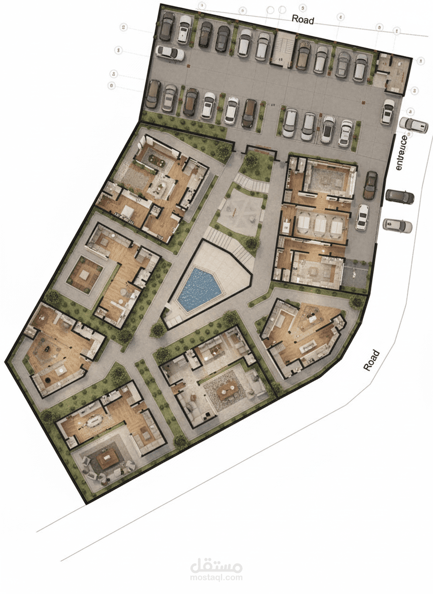 تصميم مجمع سكنى (فلل)