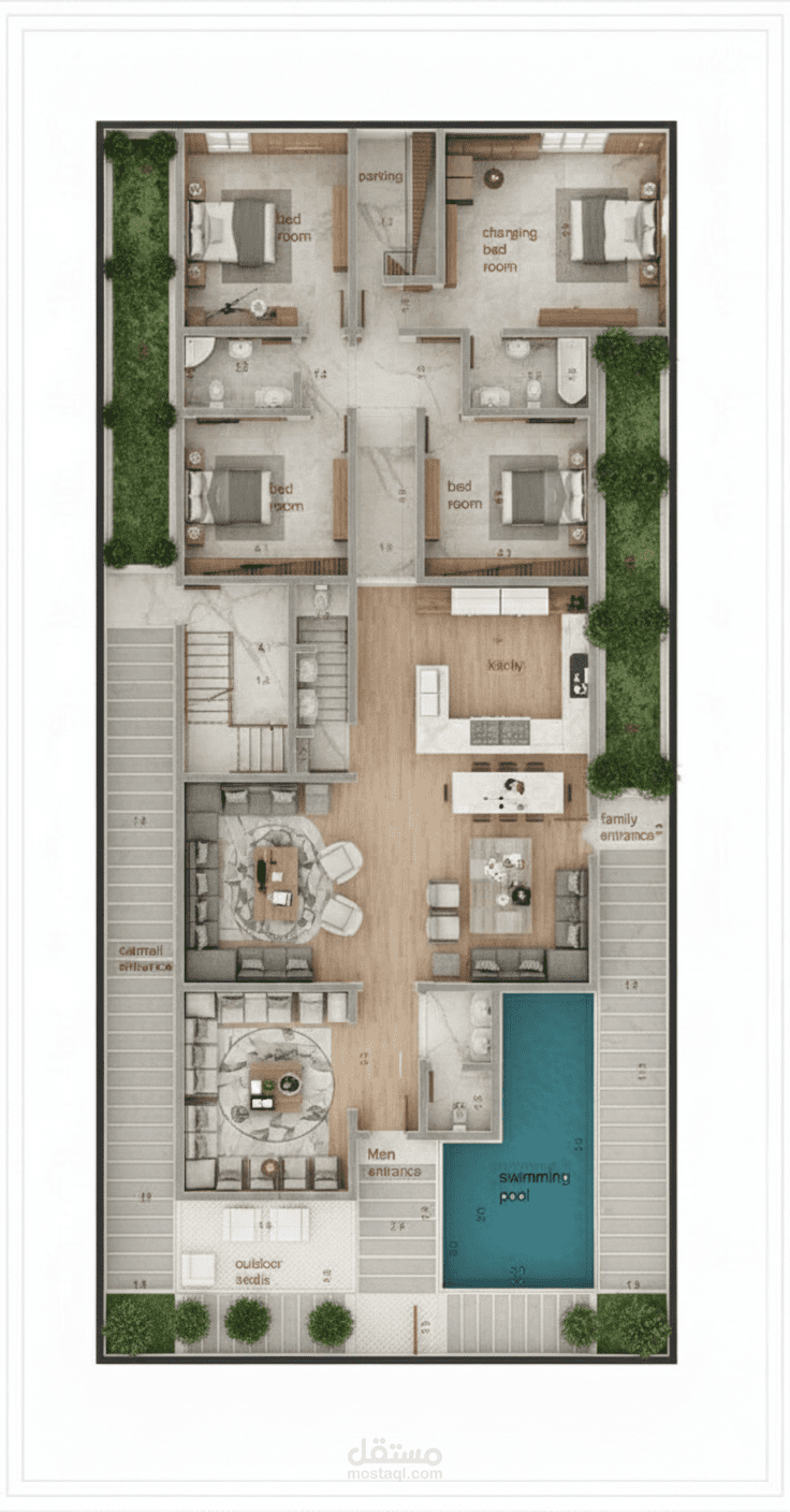 تصميم فيلا فى الدور الارضى وشقتين منفصلتين فى الدور الاول