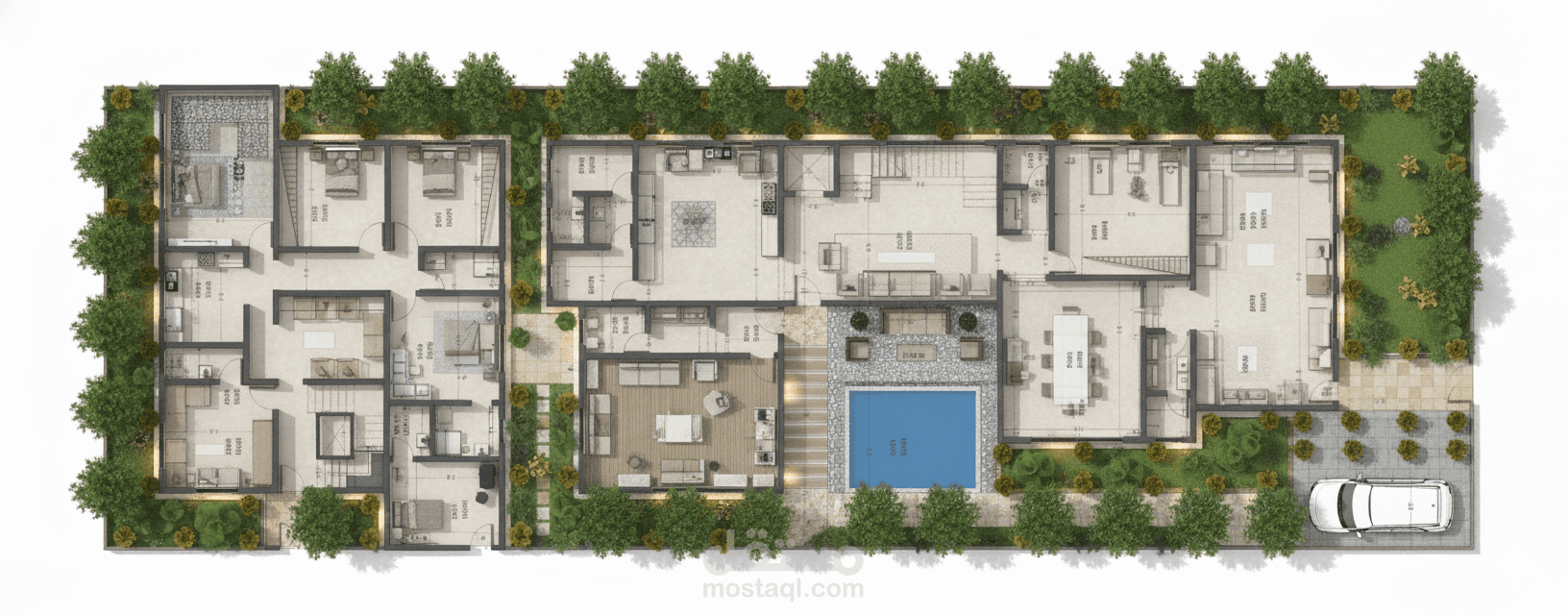 تصميم فيلا وشقق خلفية  منفصلة