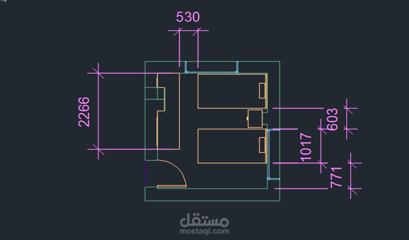 تصميم معماري وتوزيع الأثاث و الأبعاد 2d