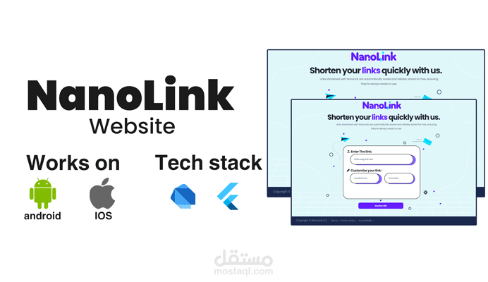موقع Nanolink لتقصير الروابط باستخدام Flutter