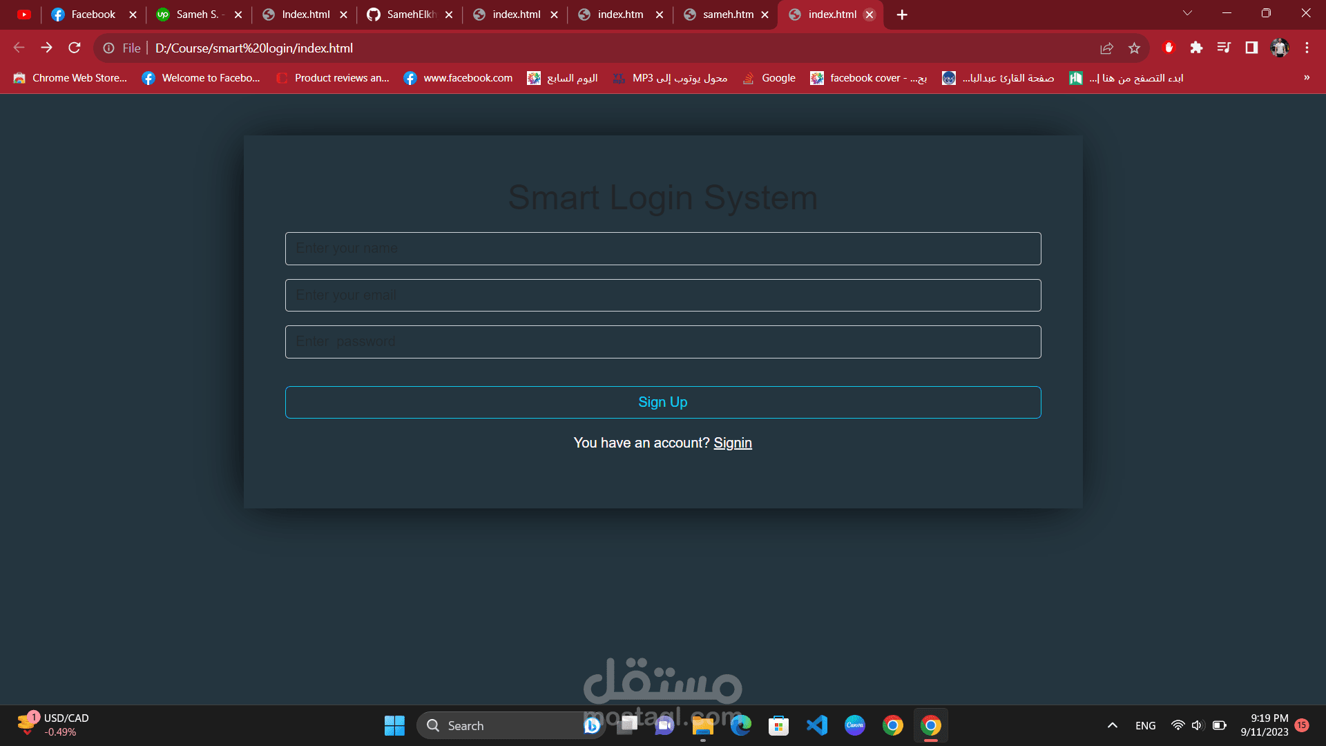 smart login page with (sign in and sign up)