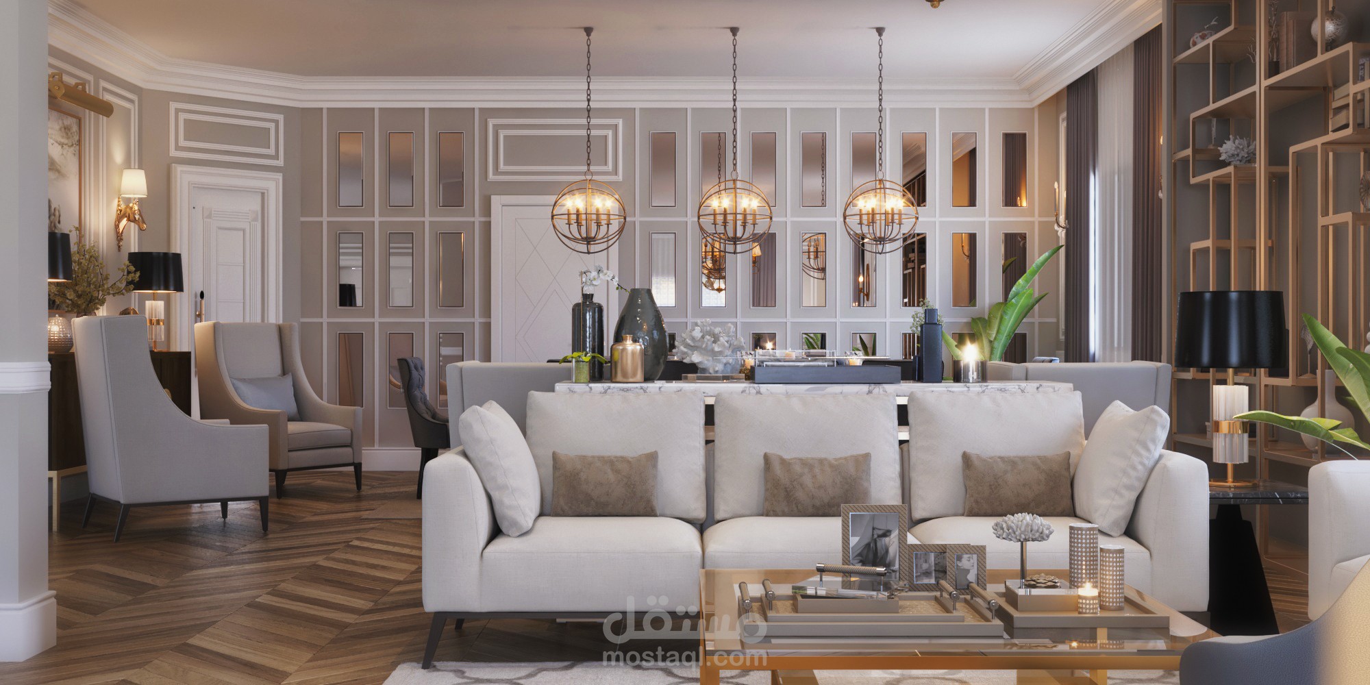 CONTEMPORARY RECEIPTION &DINING AREA IN PALACE