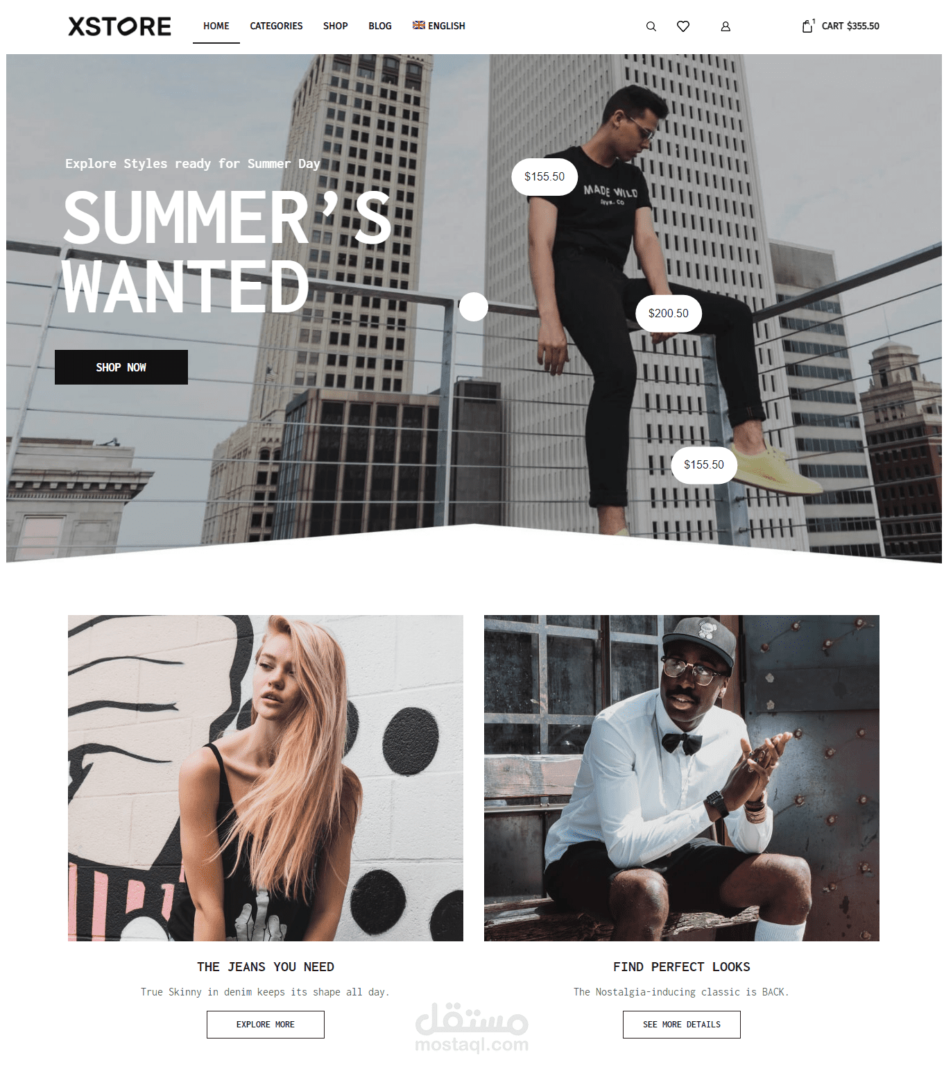 متجر الكتروني لبيع الملابس شبابية لعميل على مستقل