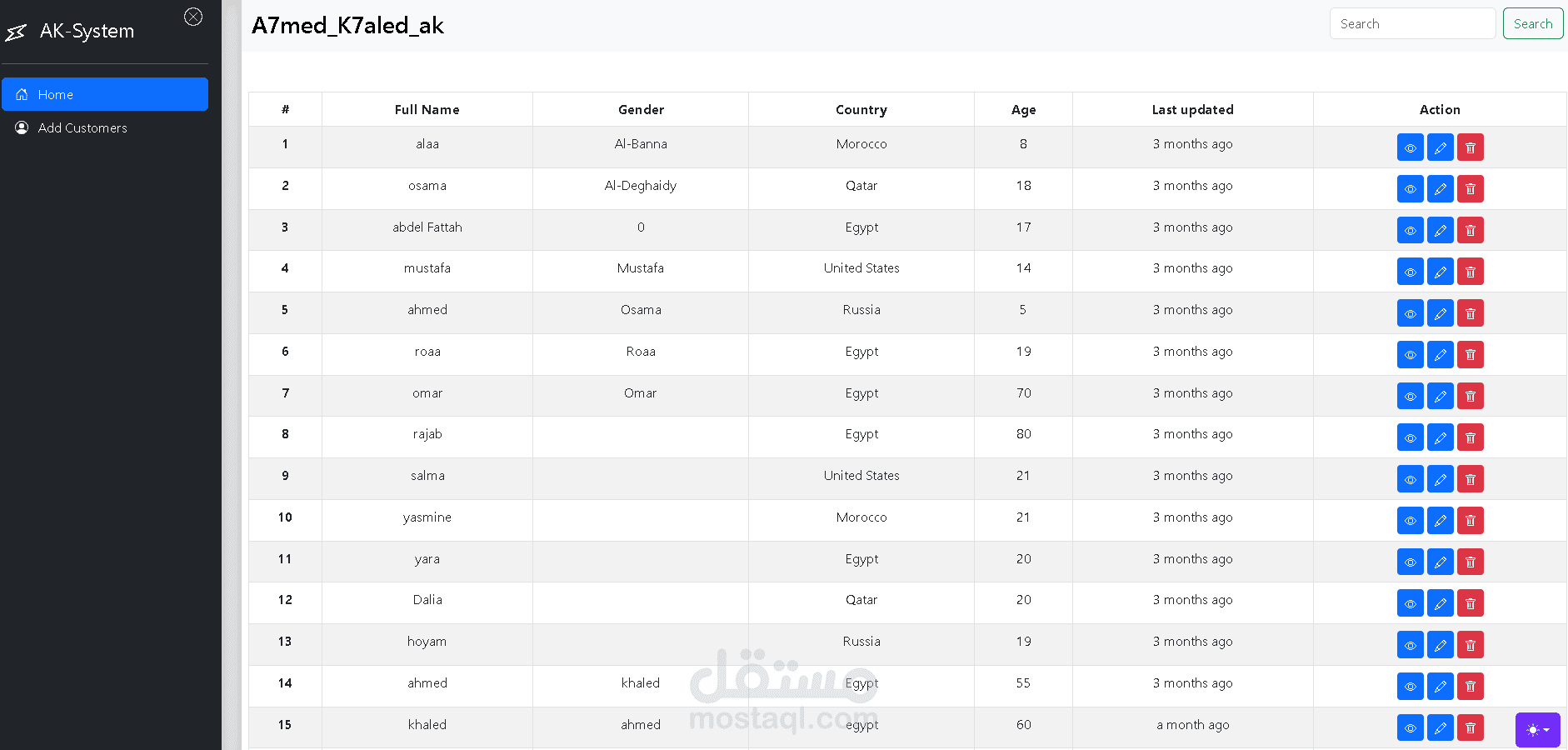 سستم خاص لادارة العملاء وخدمتهم يدعم الCRUD