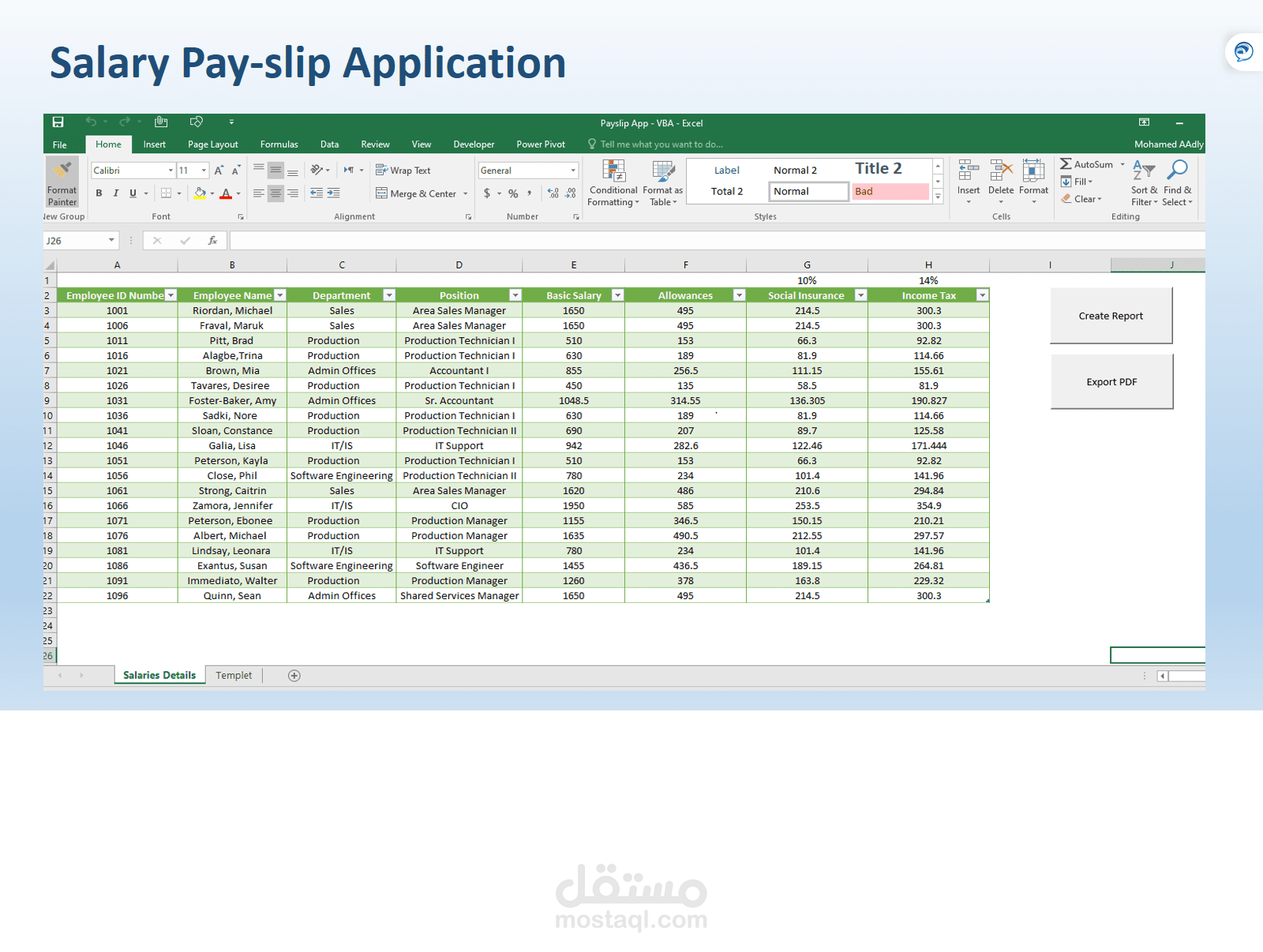 Salary Pay-slip - Excel Application