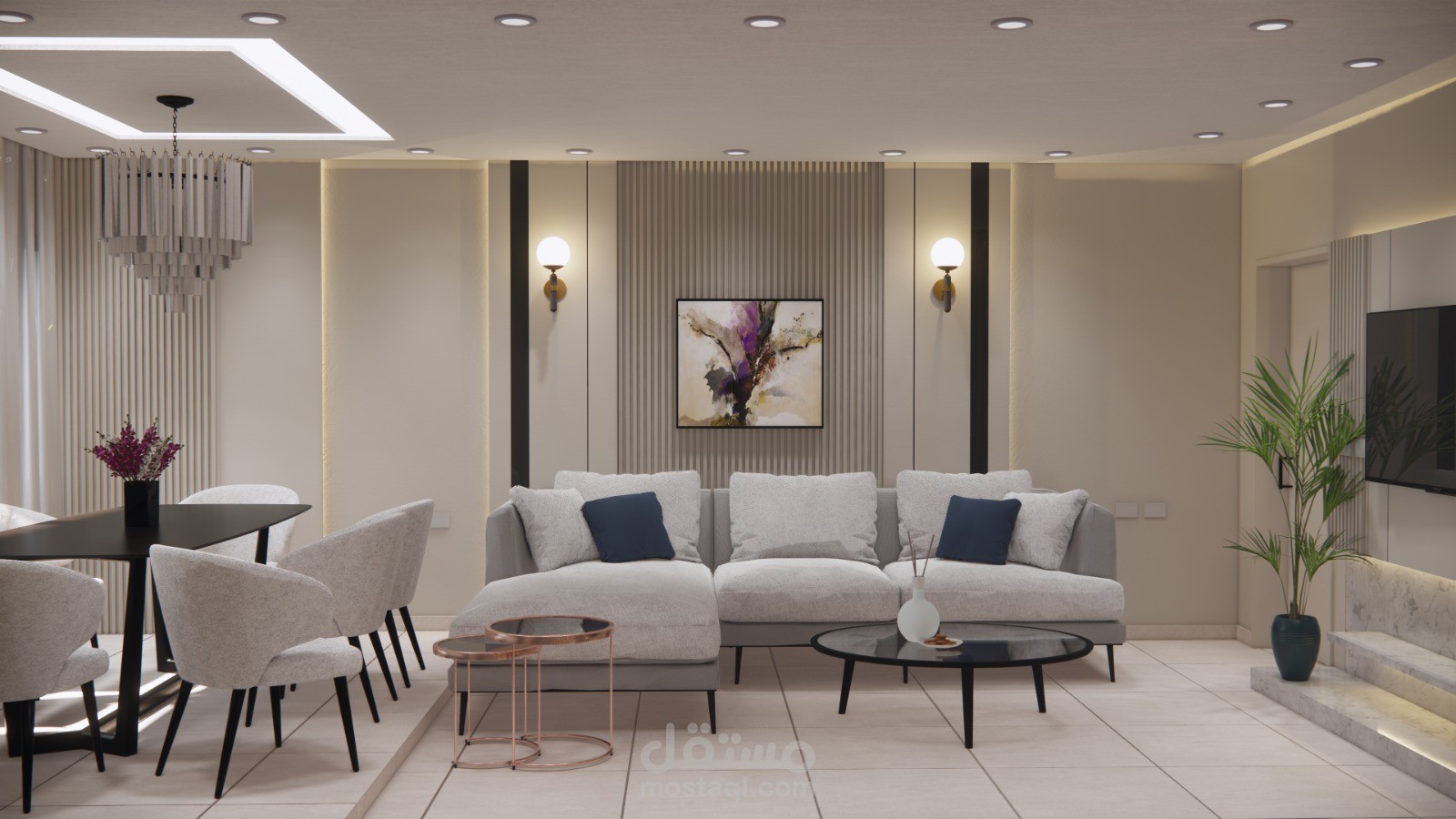 غرفة معيشة  | تصميم . رفع موديل 3D . رندر
