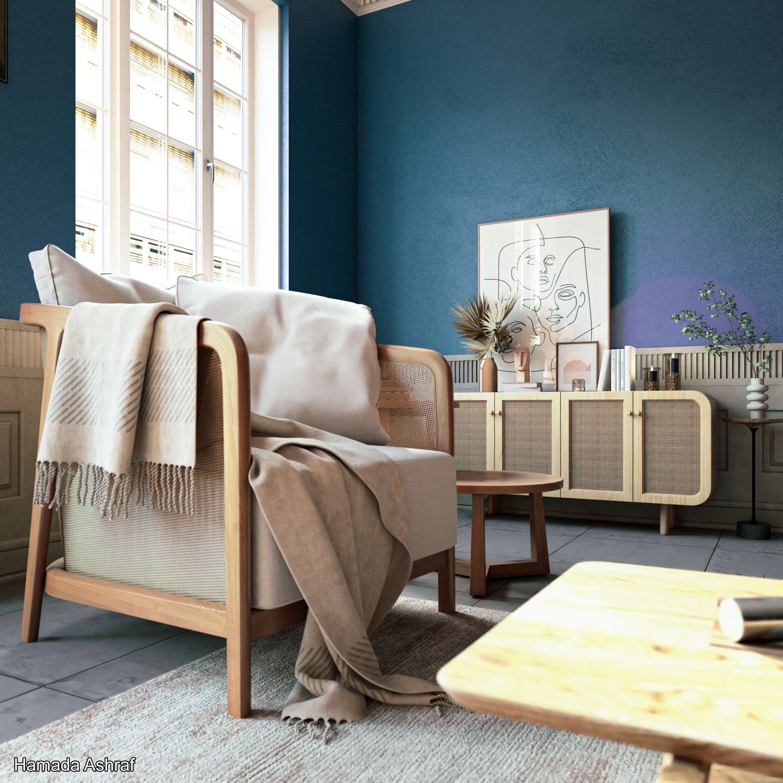 blue livingroom interior design